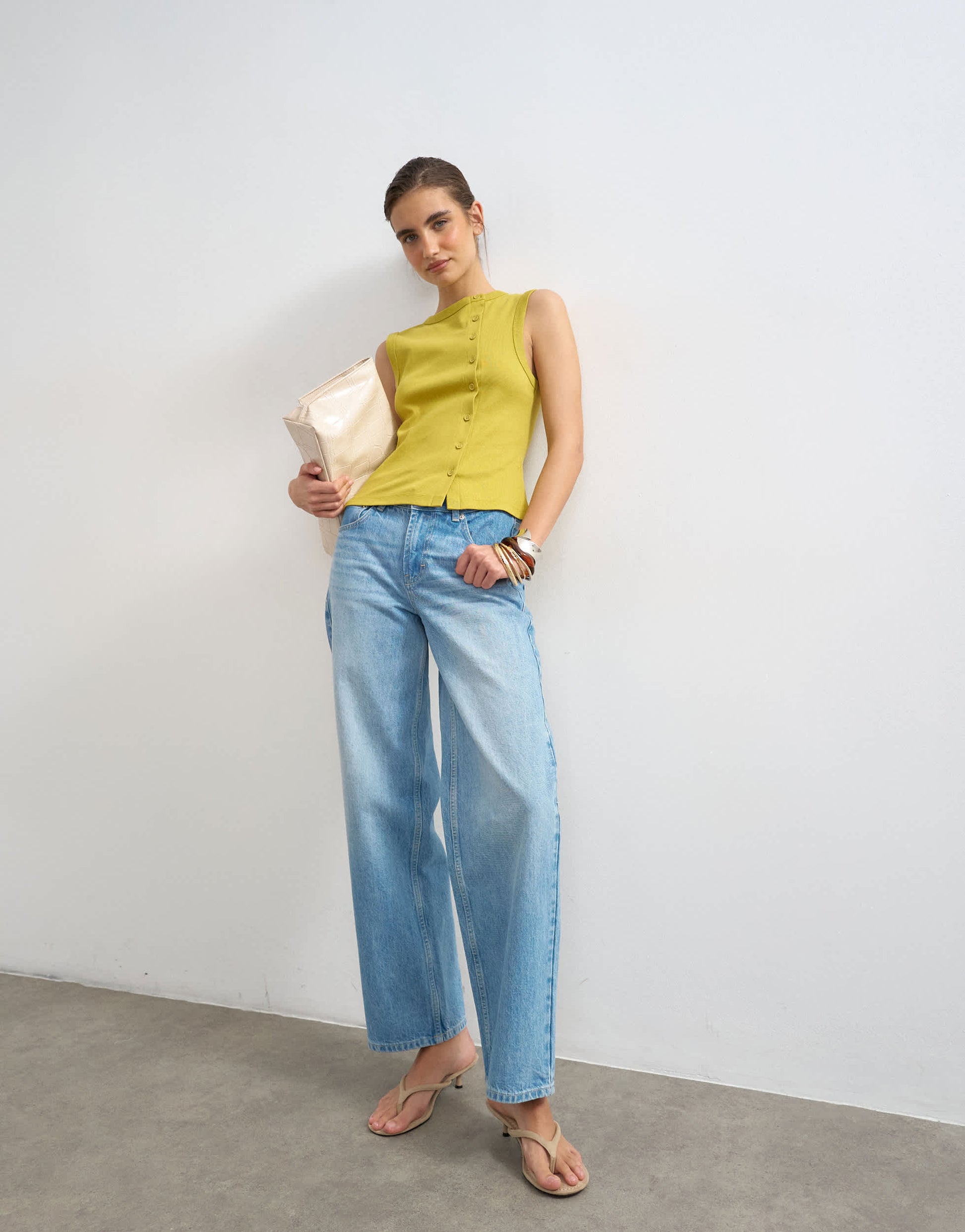 Topshop button through vest in chartreuse