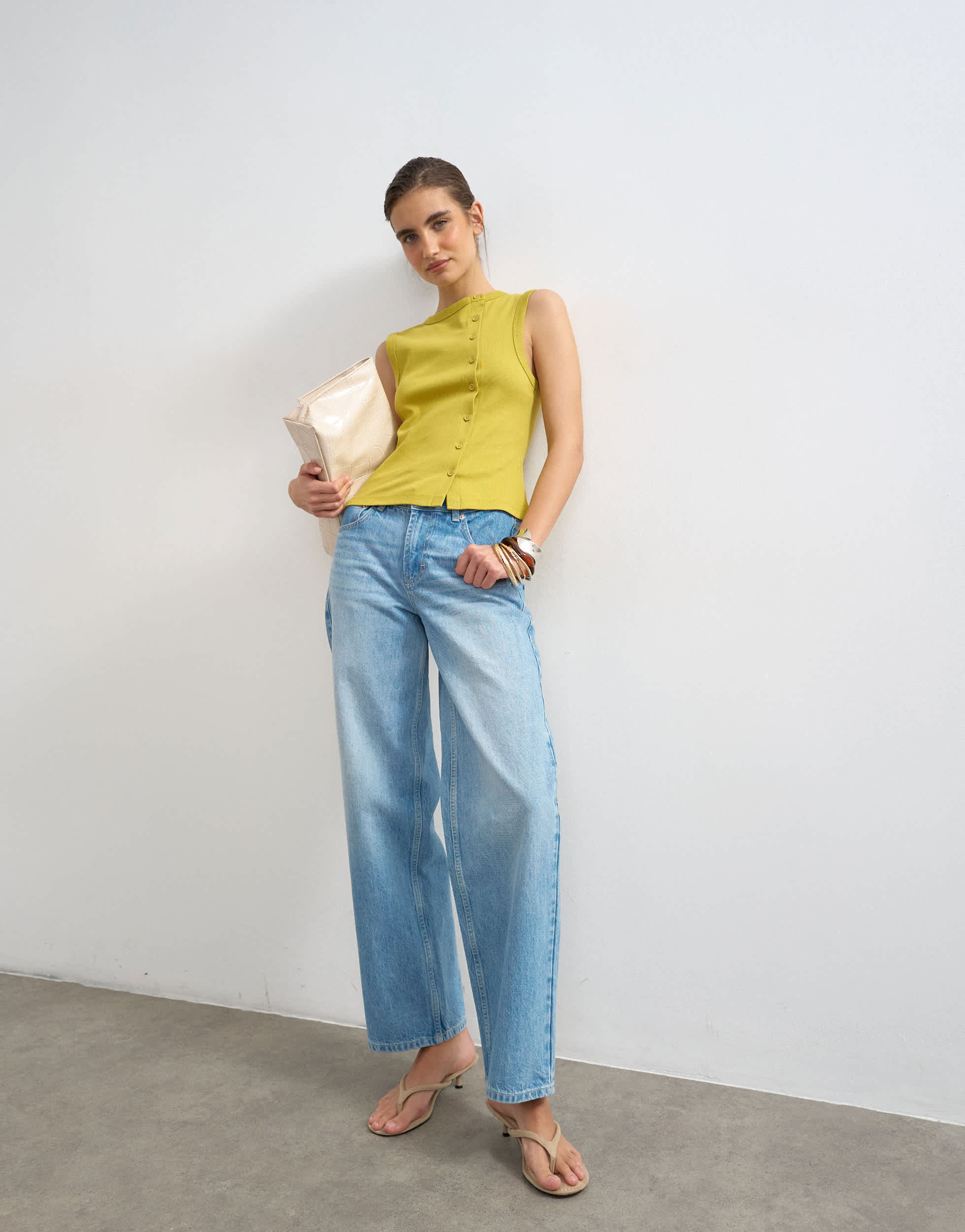 Topshop button through vest in chartreuse