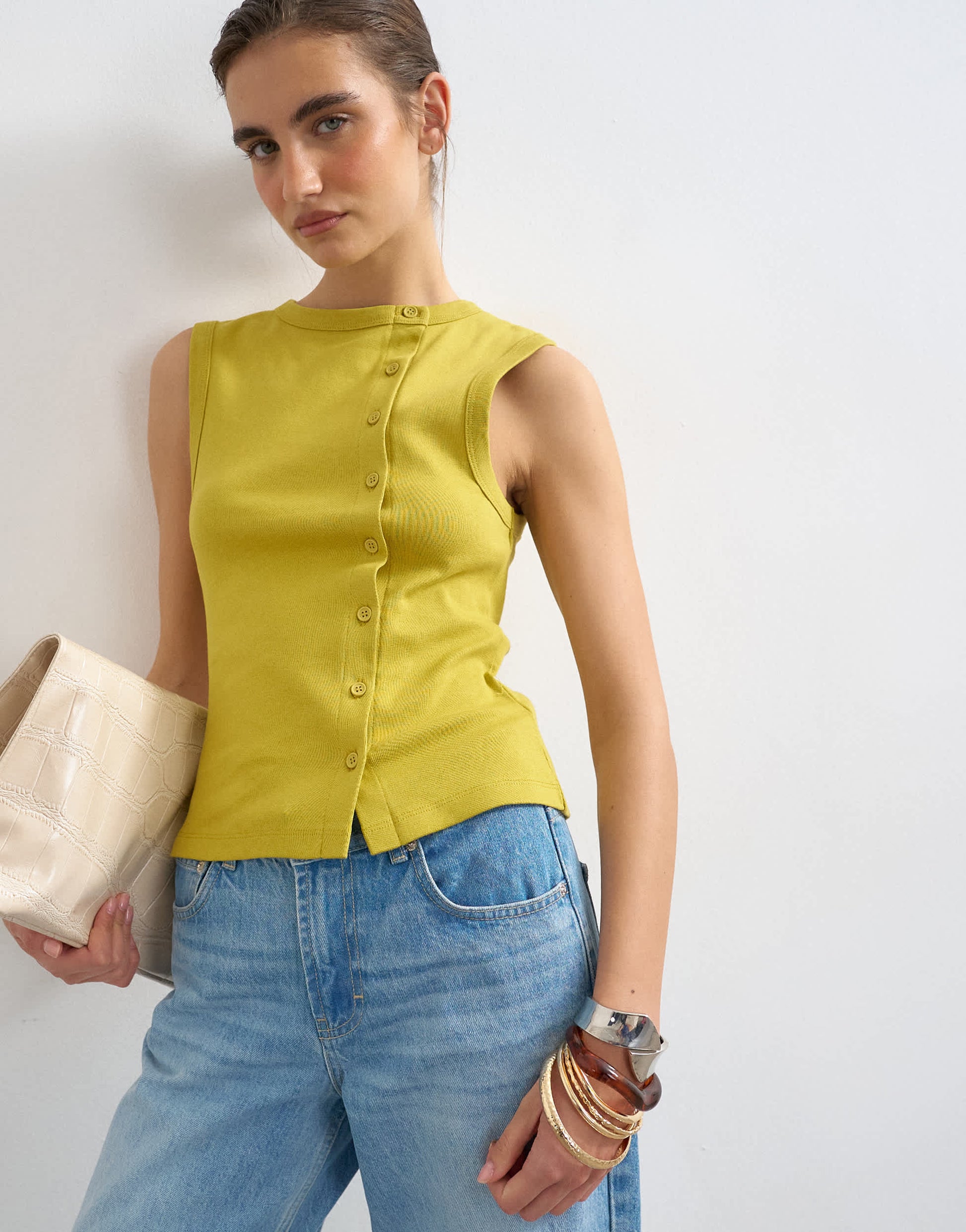 Topshop button through vest in chartreuse