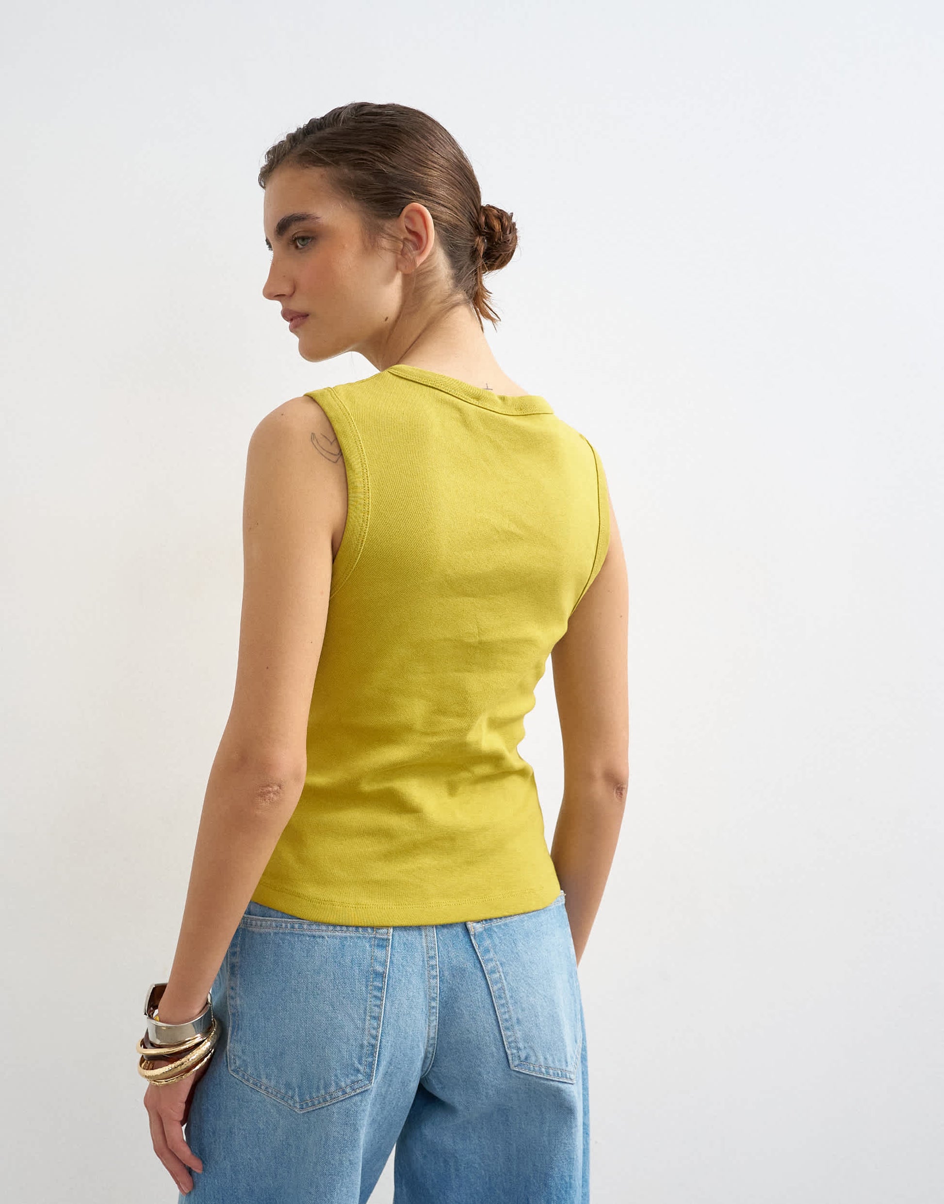 Topshop button through vest in chartreuse