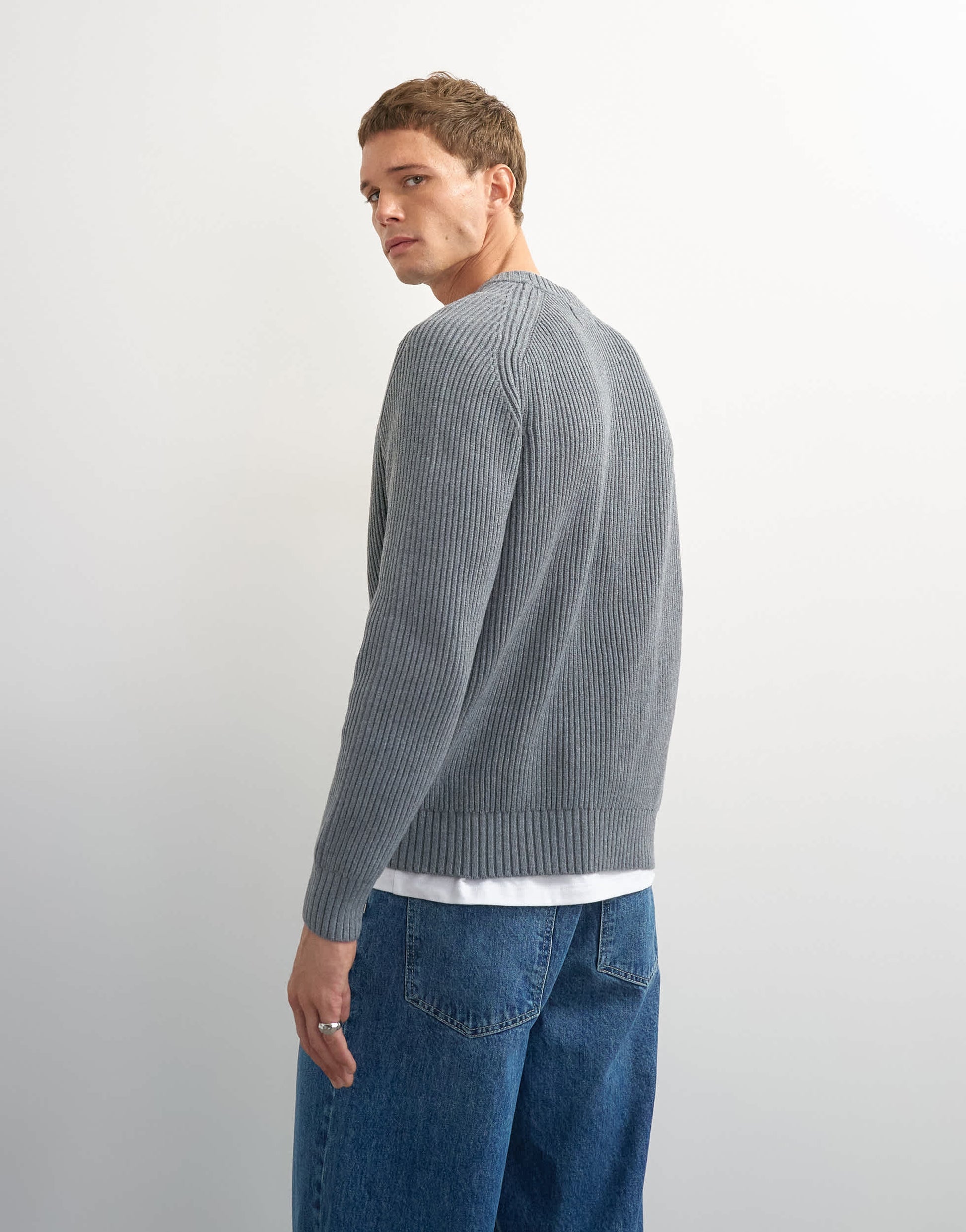 Topman classic fit fisherman knit jumper in grey