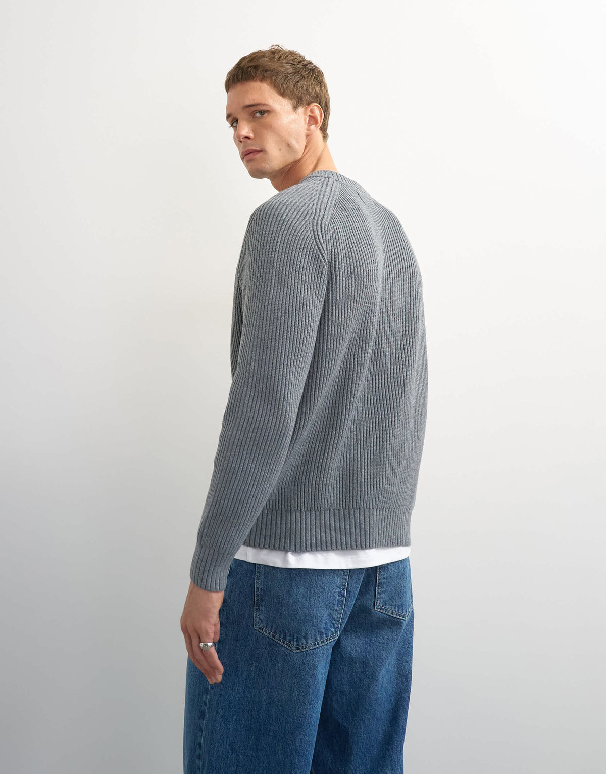 Topman classic fit fisherman knit jumper in grey