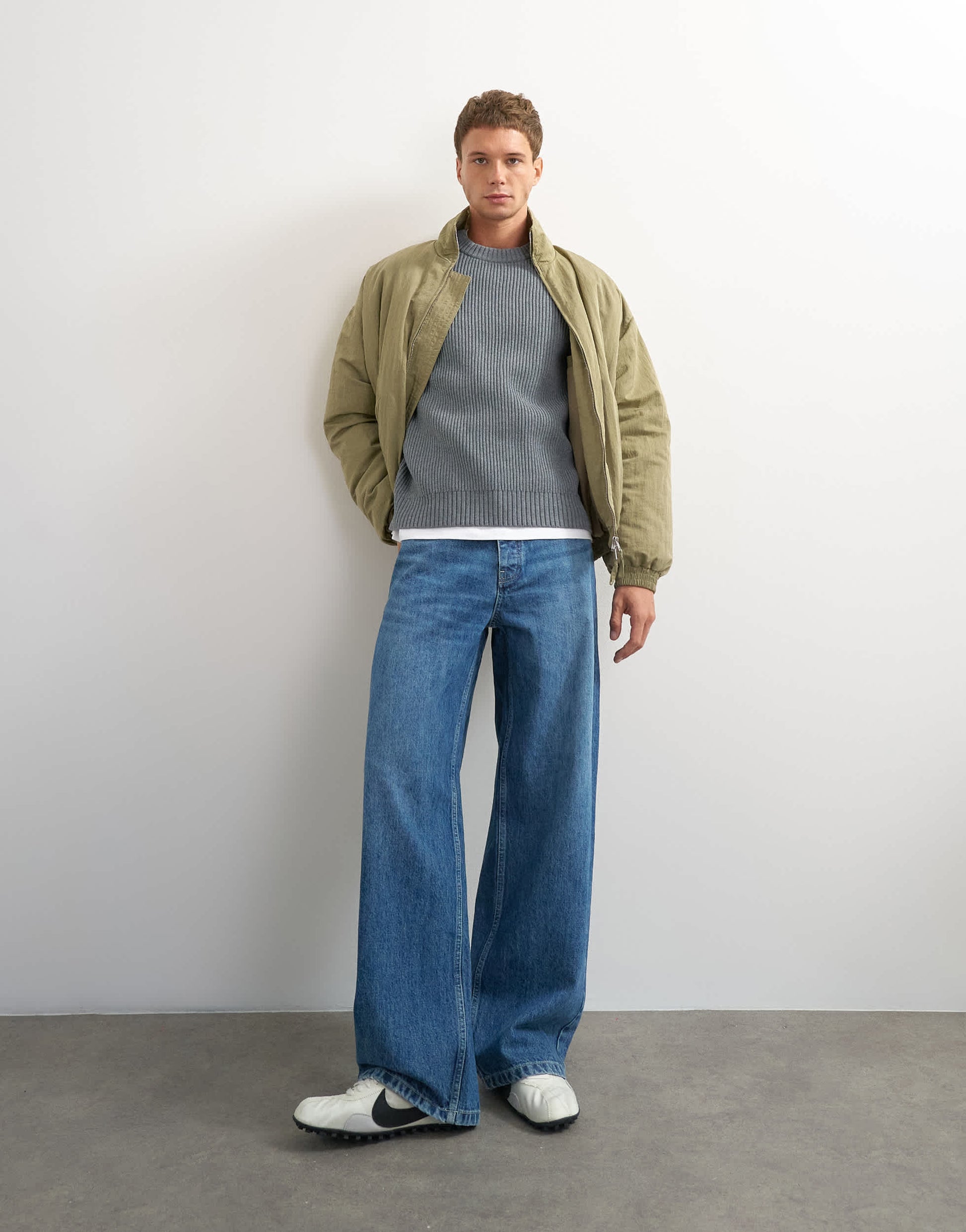 Topman classic fit fisherman knit jumper in grey