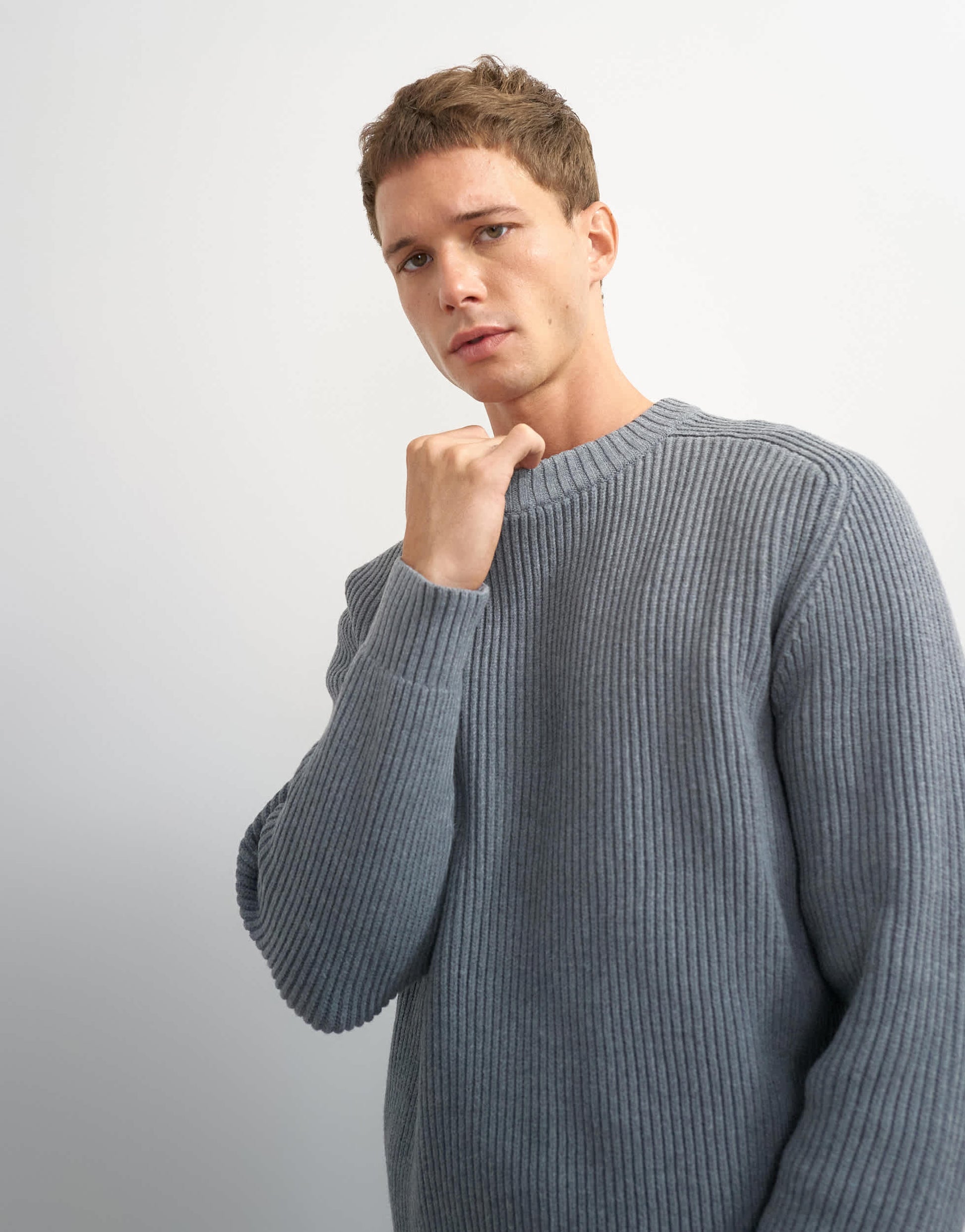 Topman classic fit fisherman knit jumper in grey