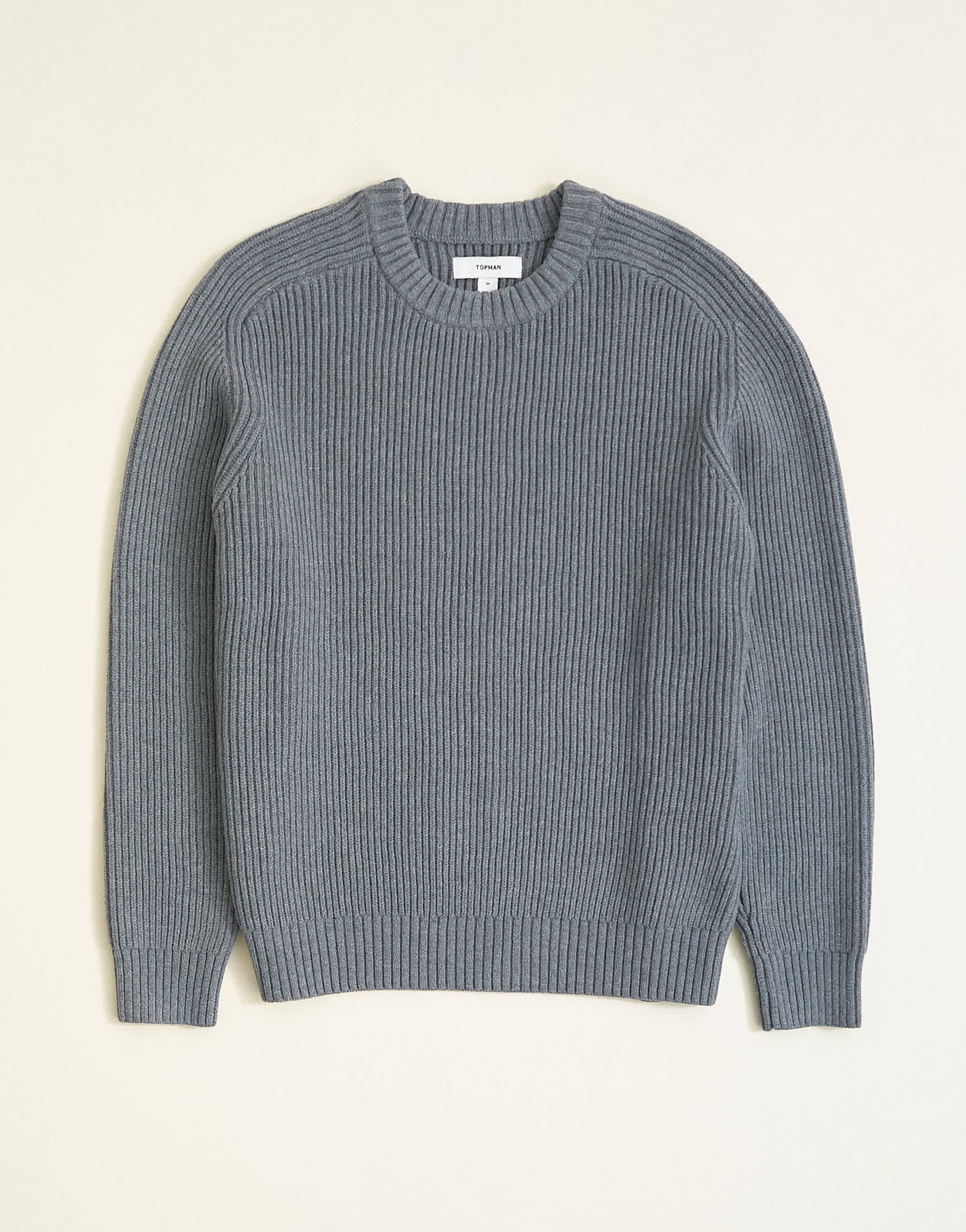 Topman classic fit fisherman knit jumper in grey
