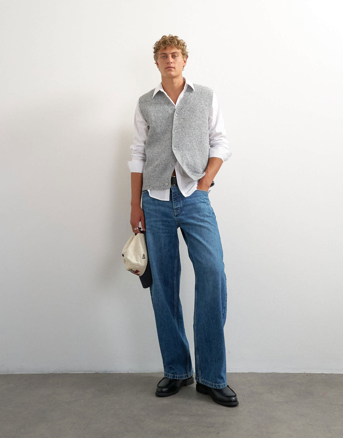 Topman classic fit button through knit tank in grey