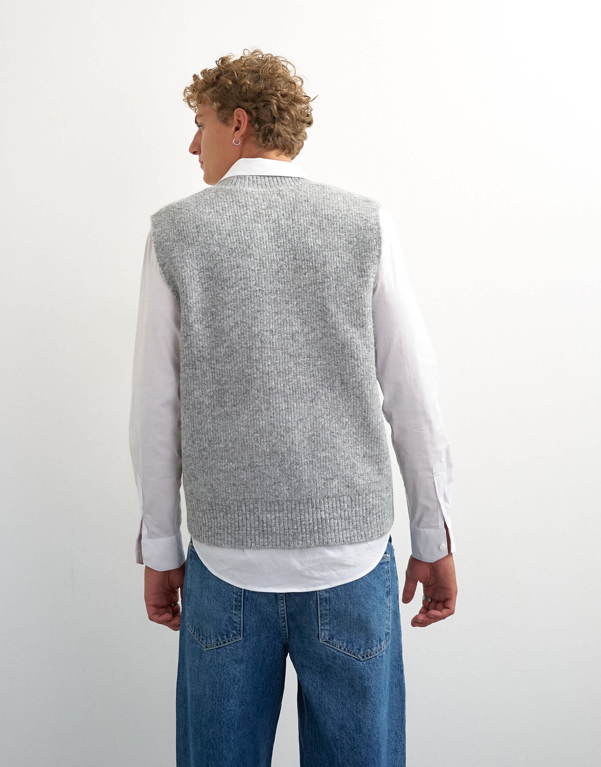 Topman classic fit button through knit tank in grey