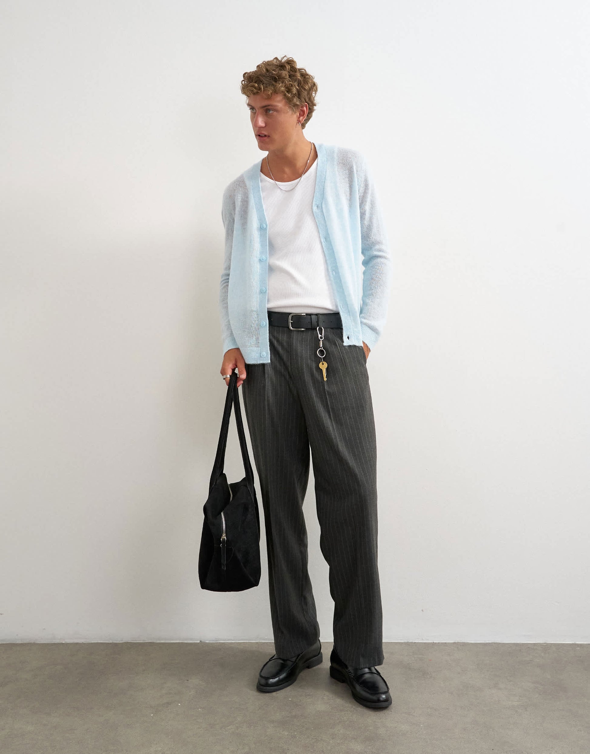 Topman classic fit sheer knit cardigan in light blue