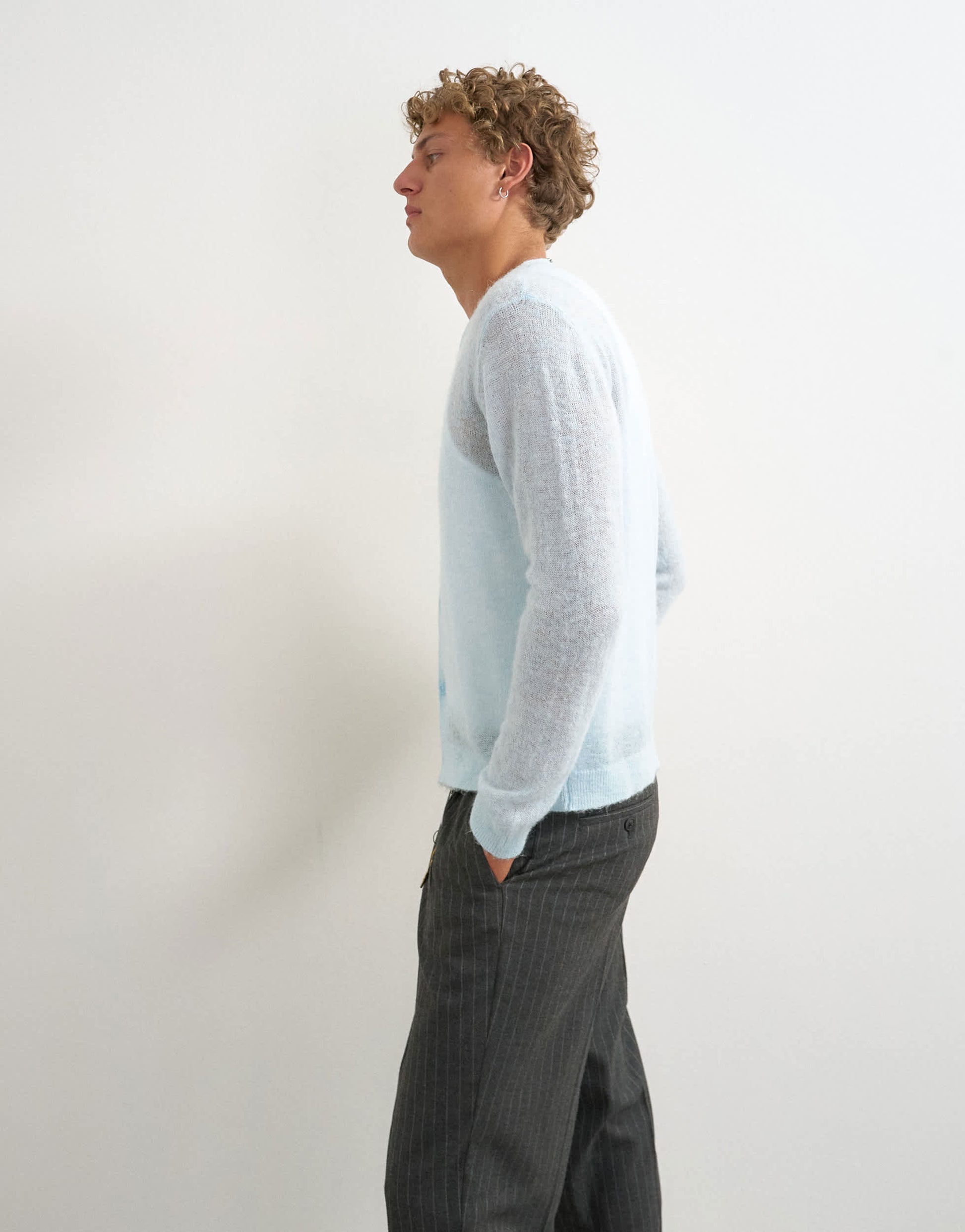 Topman classic fit sheer knit cardigan in light blue