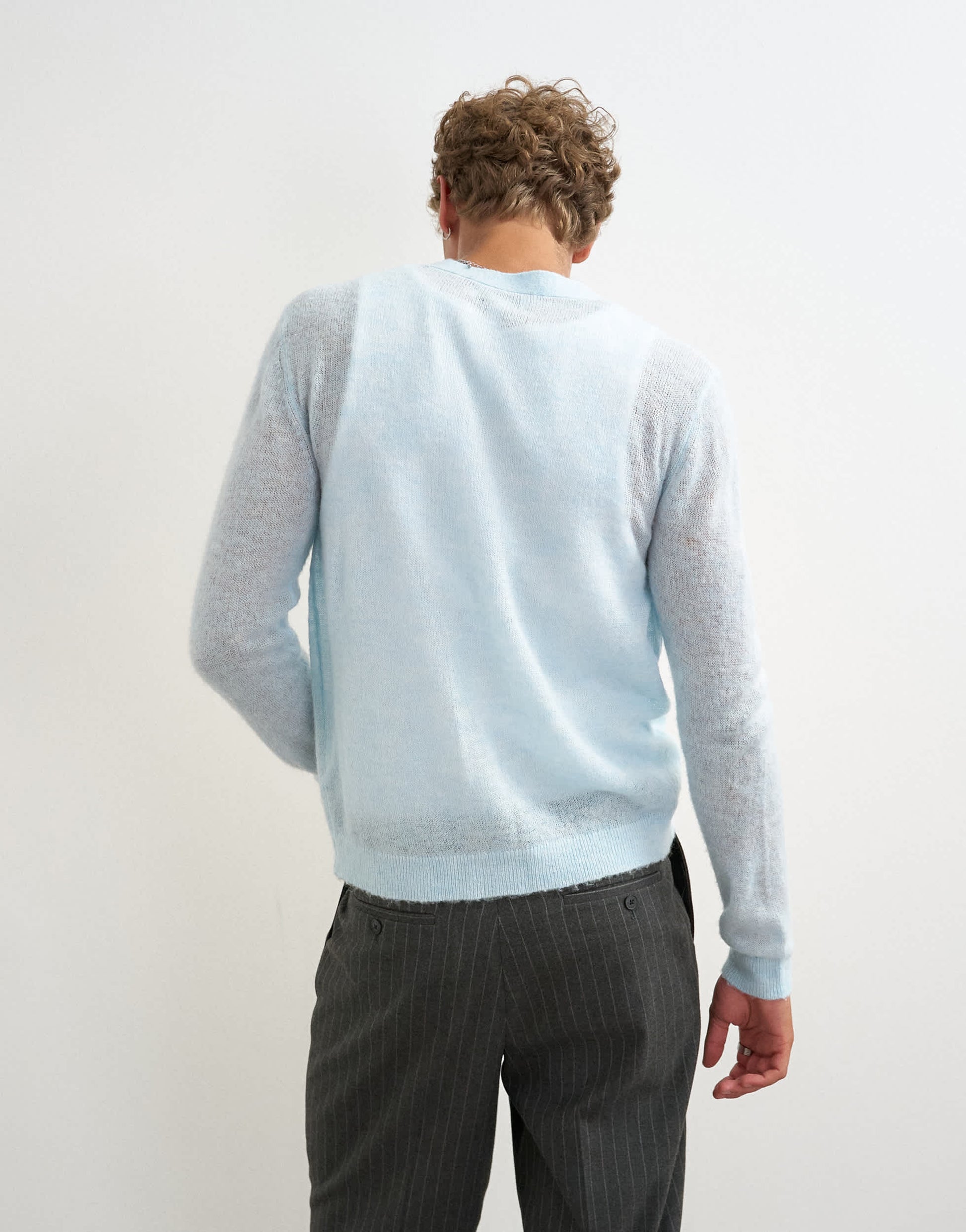 Topman classic fit sheer knit cardigan in light blue