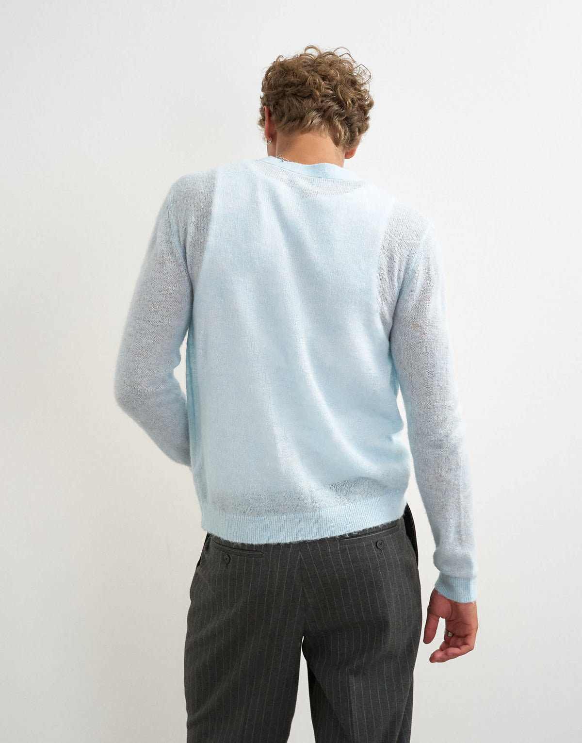 Topman classic fit sheer knit cardigan in light blue
