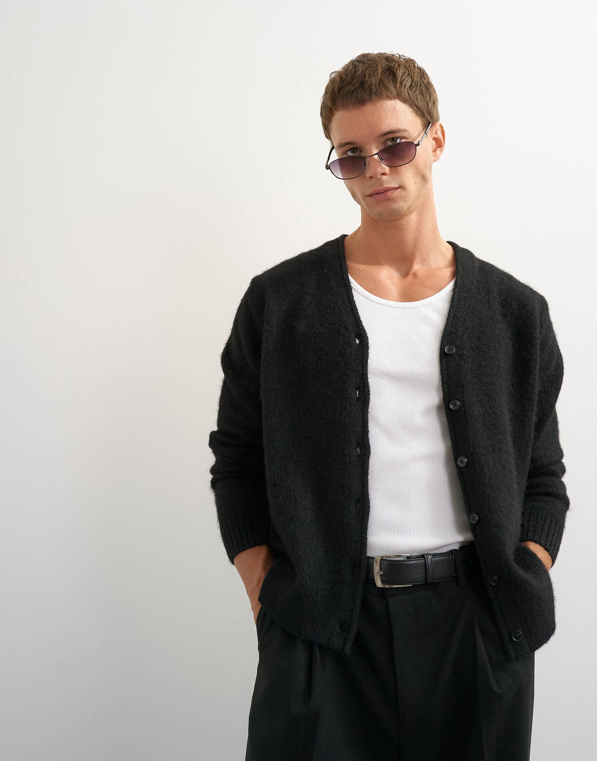 Topman classic fit brushed knitted cardigan in black