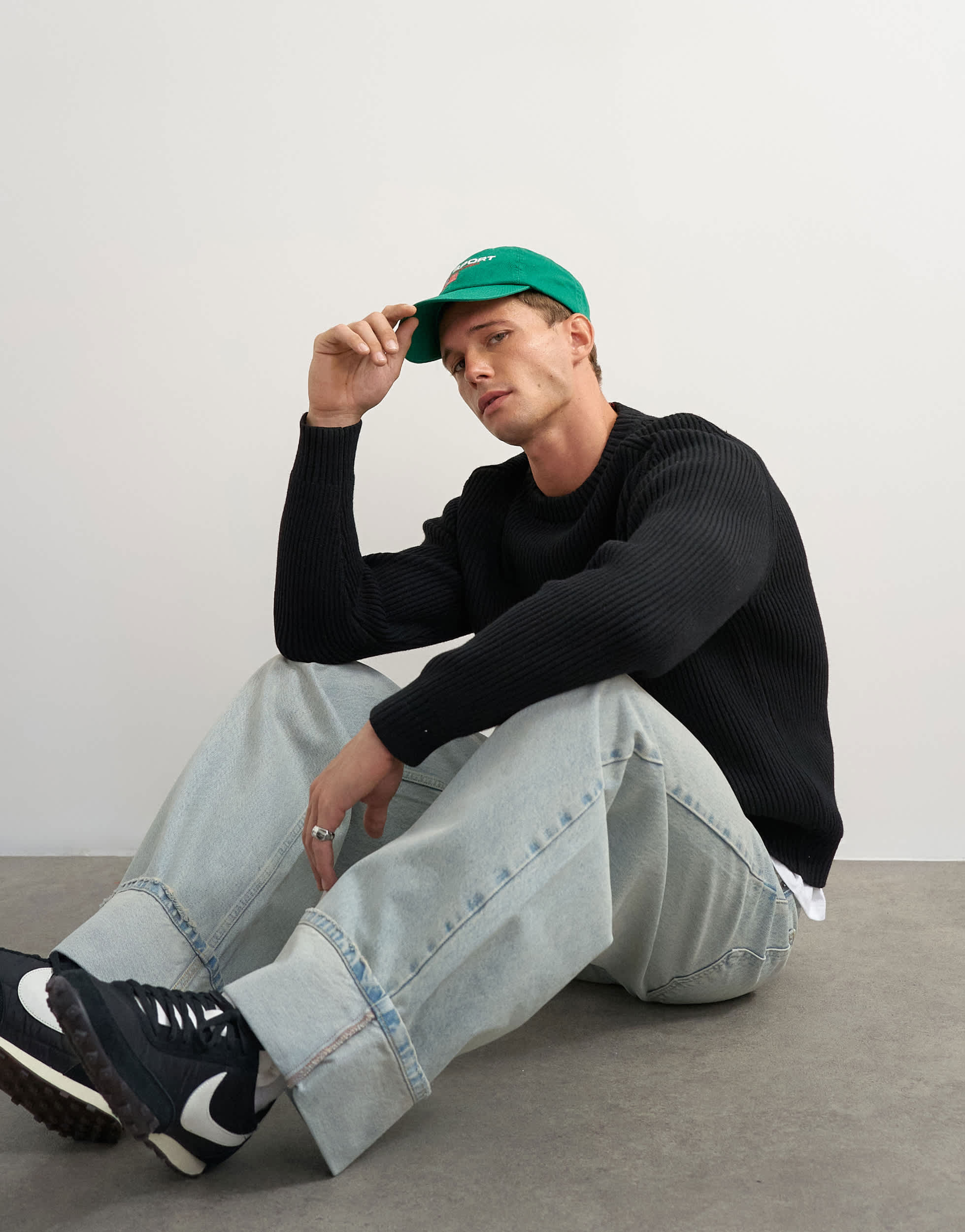Topman classic fit fisherman knit jumper in black