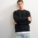 Topman classic fit fisherman knit jumper in black