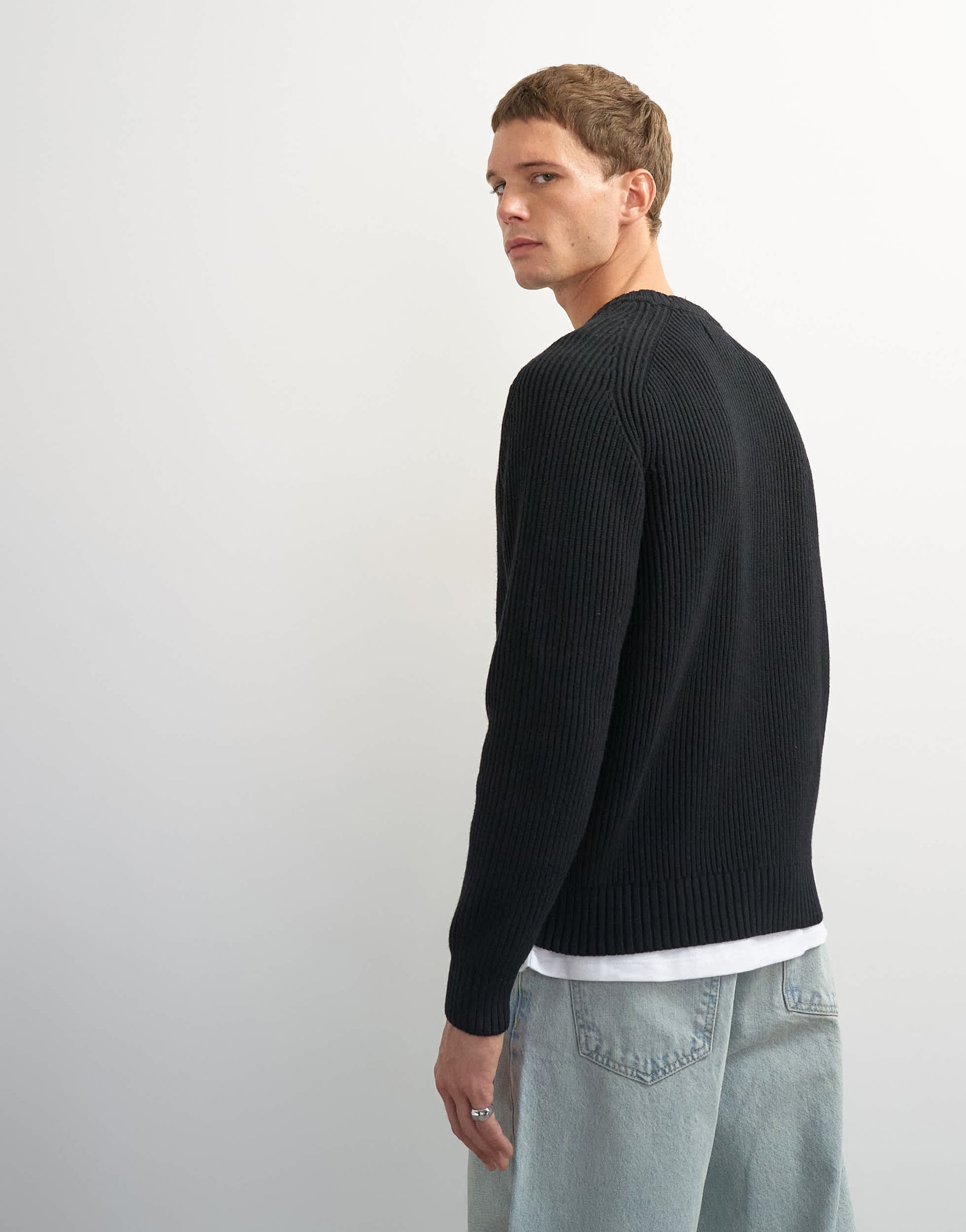 Topman classic fit fisherman knit jumper in black