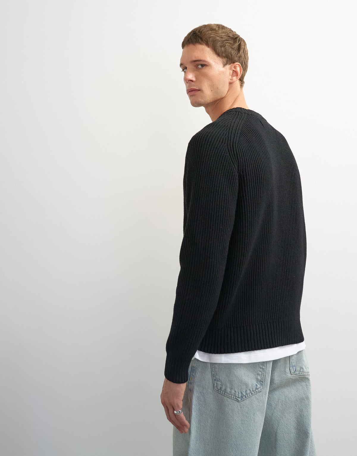 Topman classic fit fisherman knit jumper in black