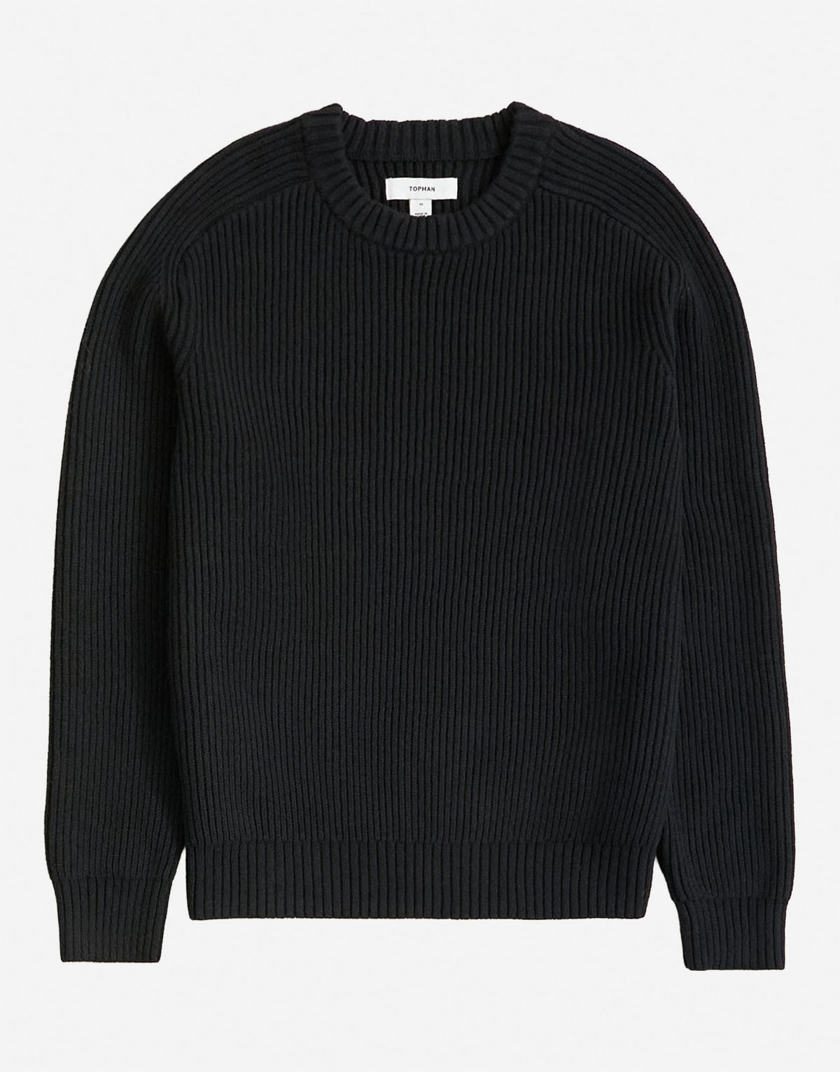 Topman classic fit fisherman knit jumper in black