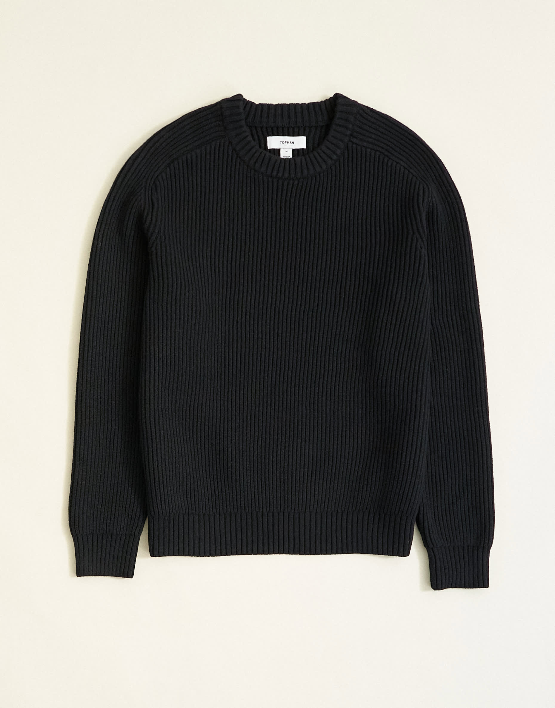 Topman classic fit fisherman knit jumper in black