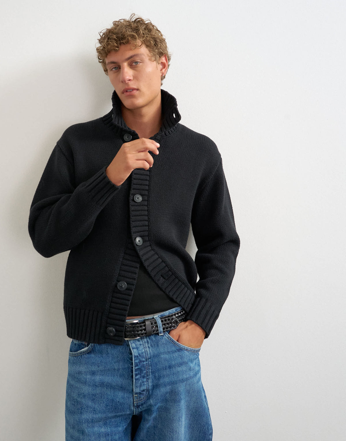 Topman relaxed fit heavyweight funnel neck jumper in black