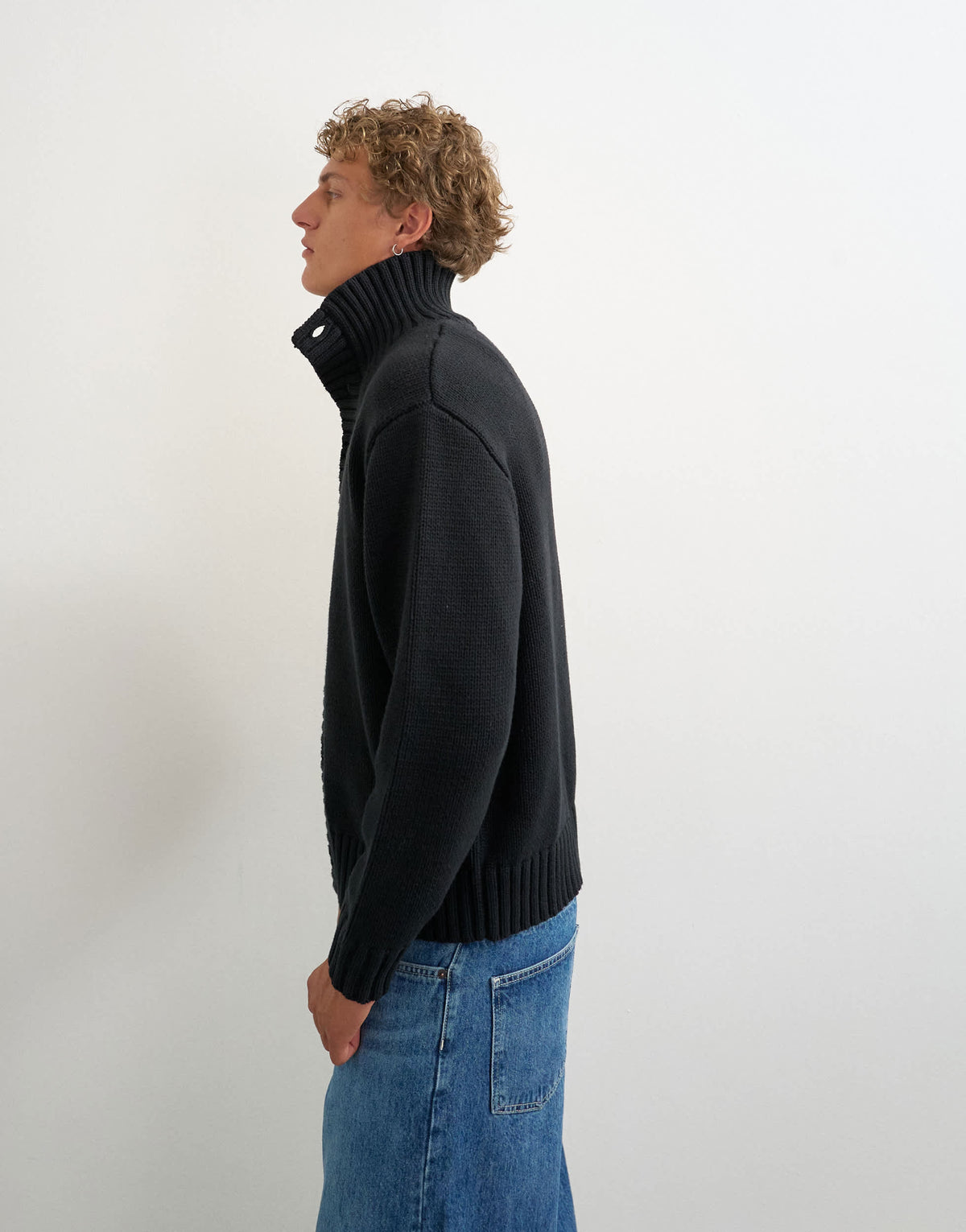 Topman relaxed fit heavyweight funnel neck jumper in black