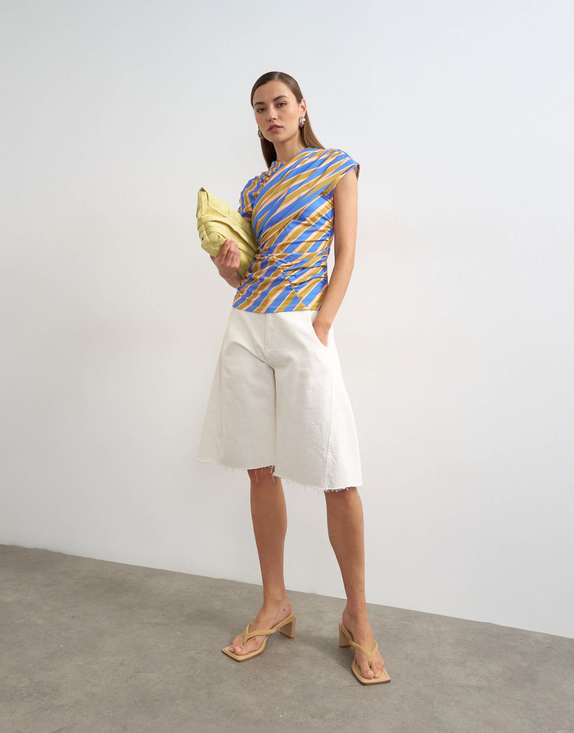 Topshop striped wrap front ruched top in multi