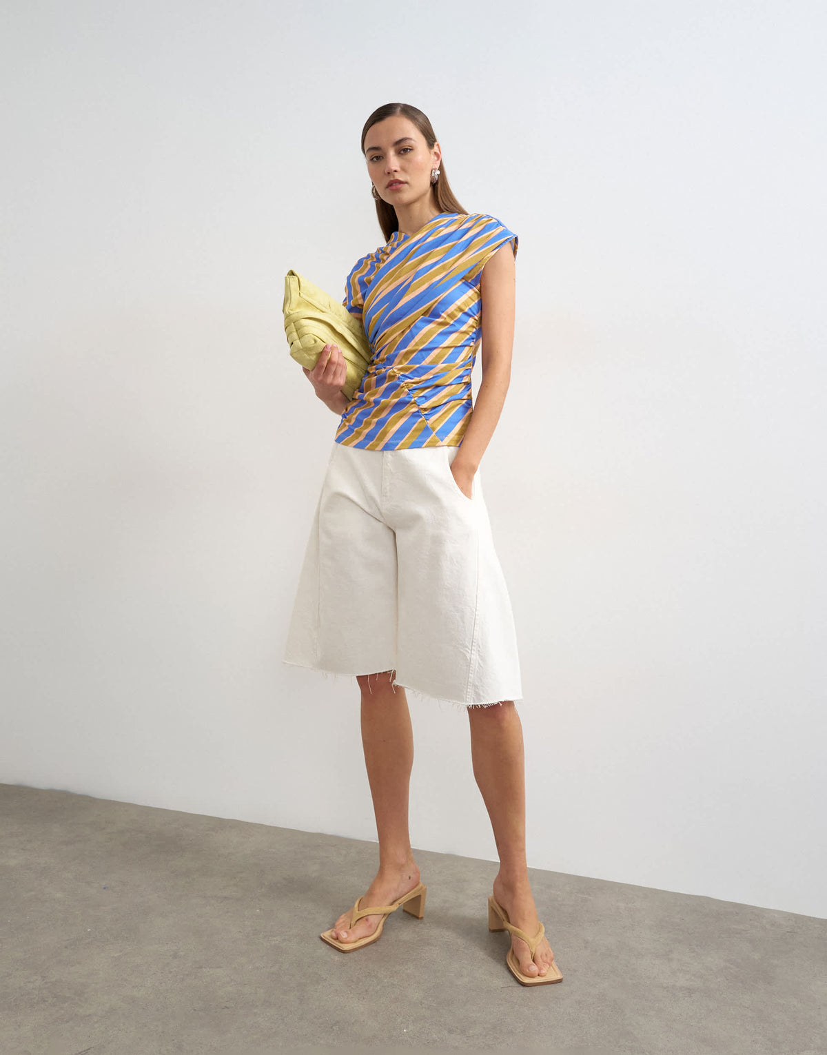 Topshop striped wrap front ruched top in multi