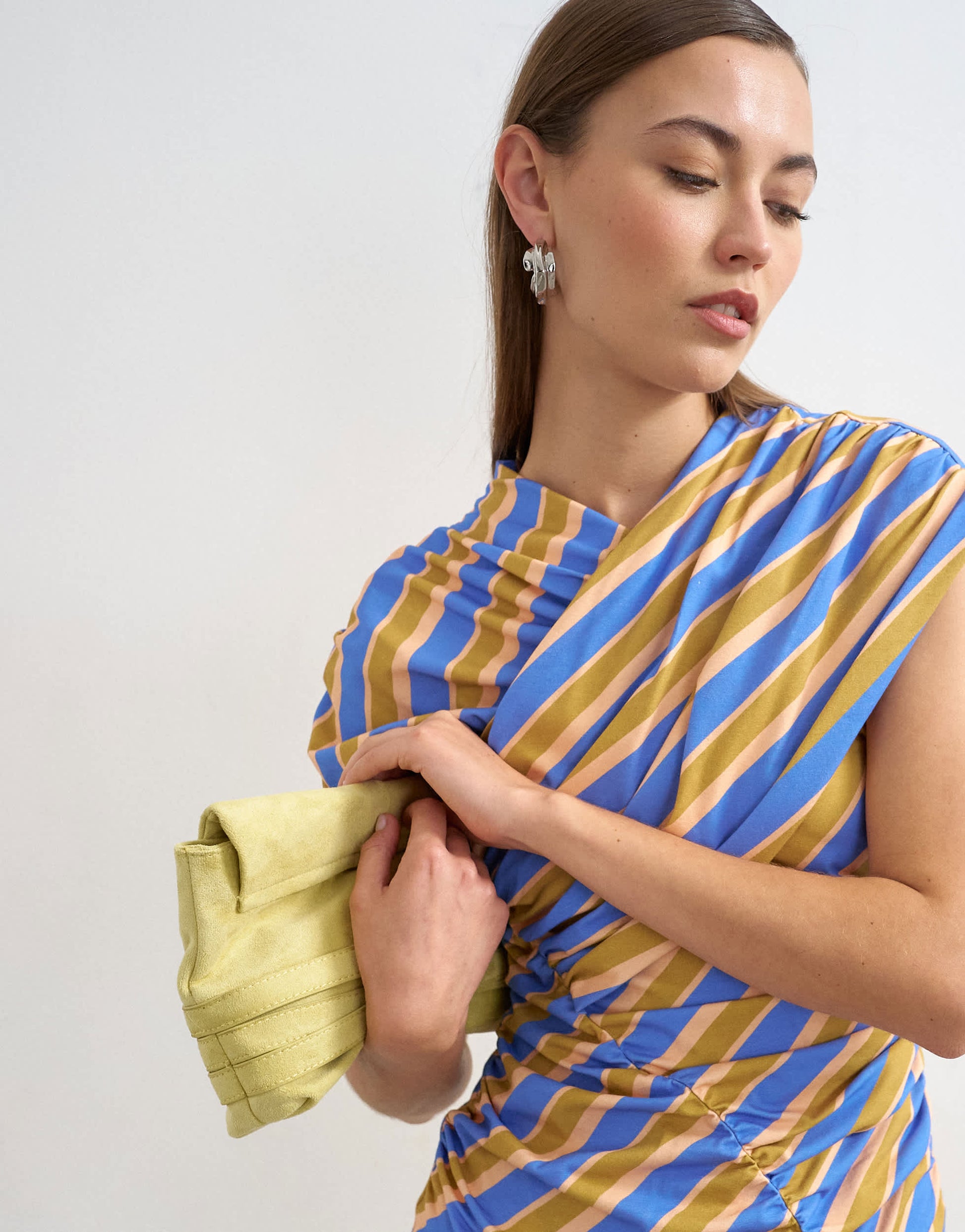 Topshop striped wrap front ruched top in multi
