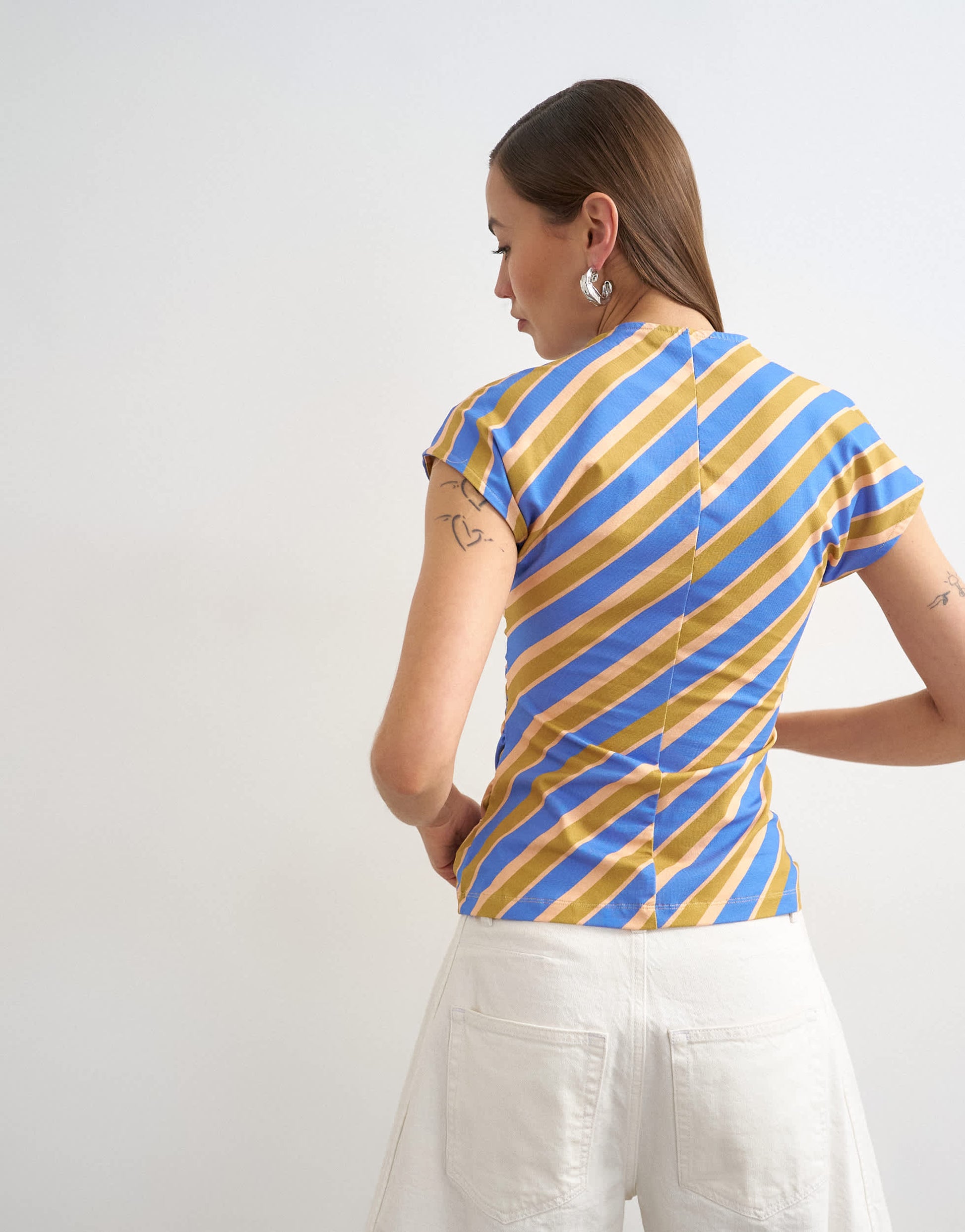 Topshop striped wrap front ruched top in multi
