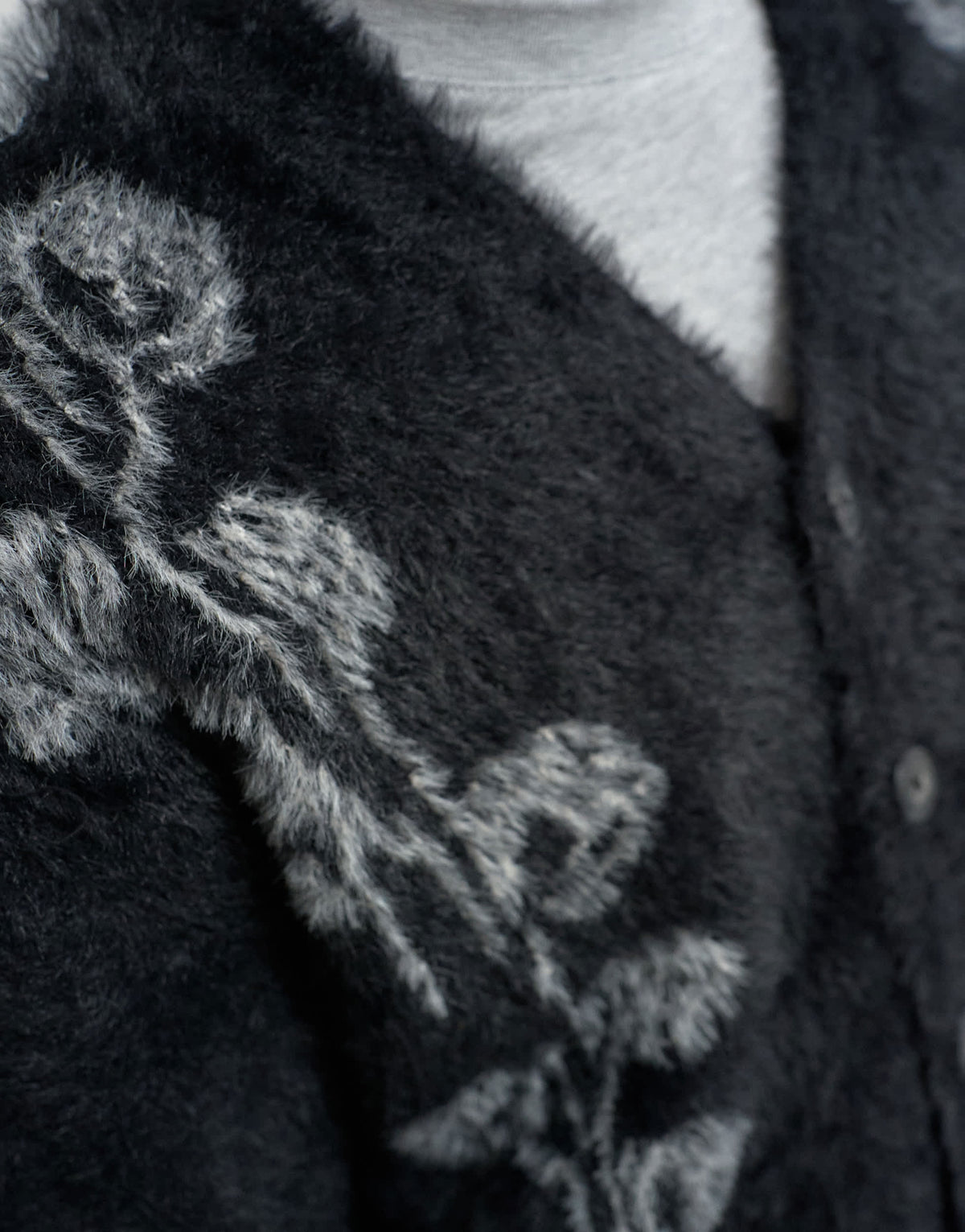 Topman relaxed fit fluffy knit cardigan with floral design in black