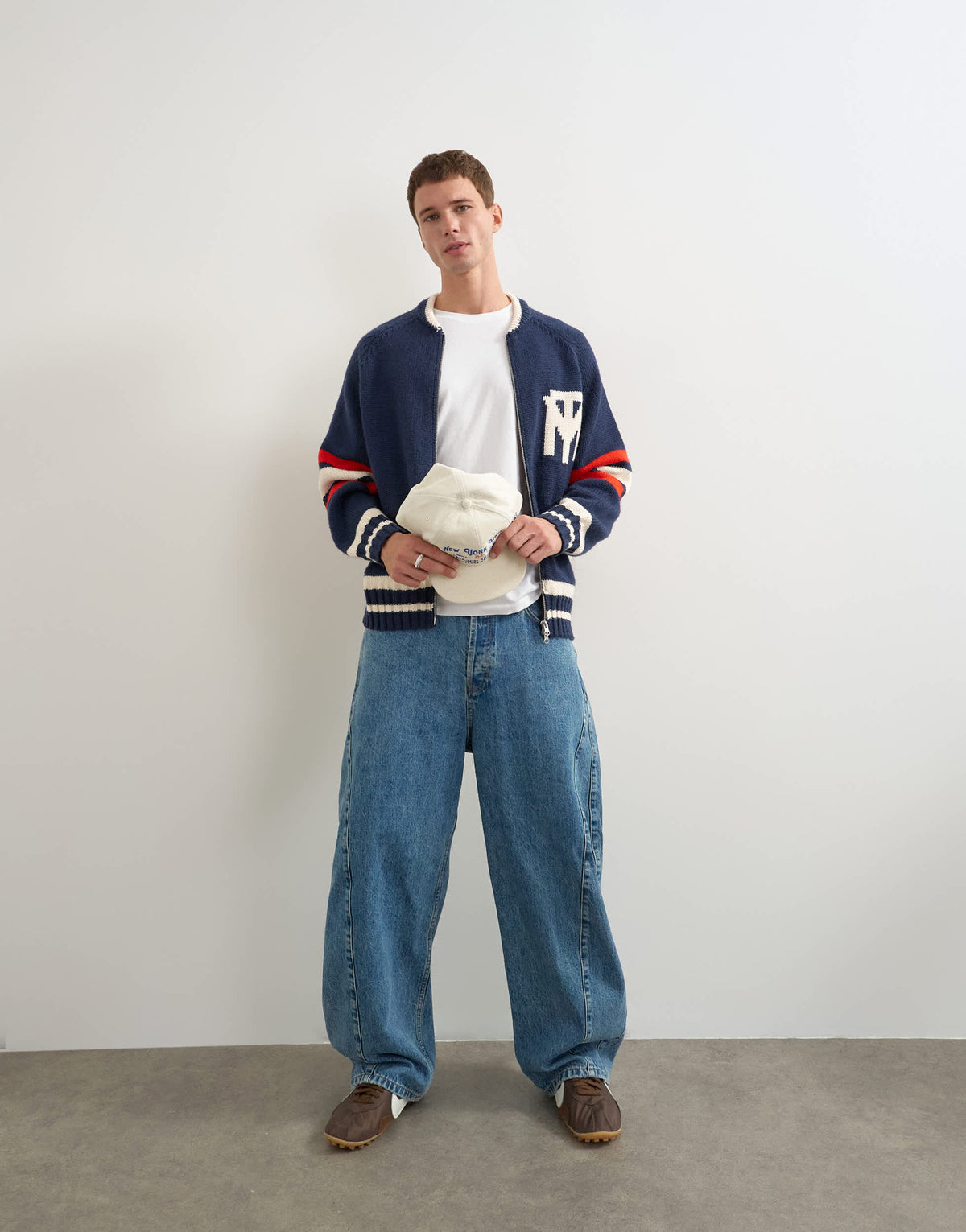 Topman relaxed fit heavyweight knit varsity cardigan in navy