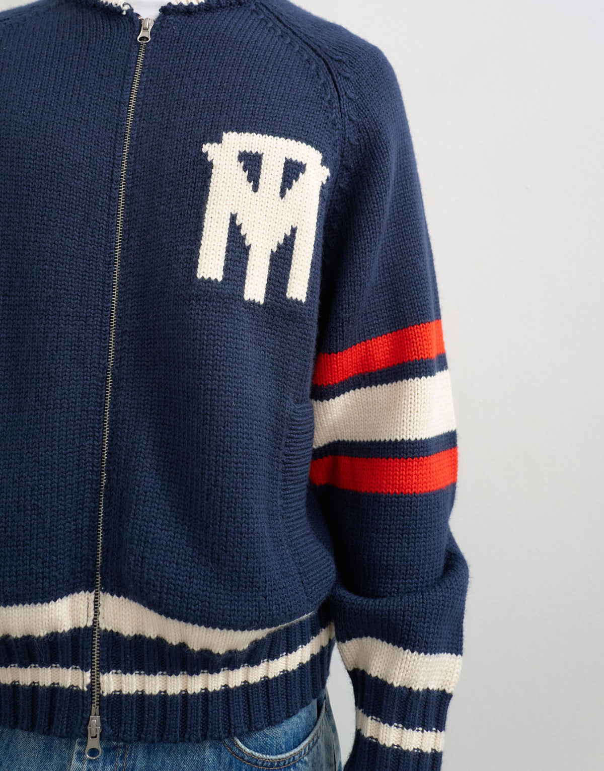 Topman relaxed fit heavyweight knit varsity cardigan in navy