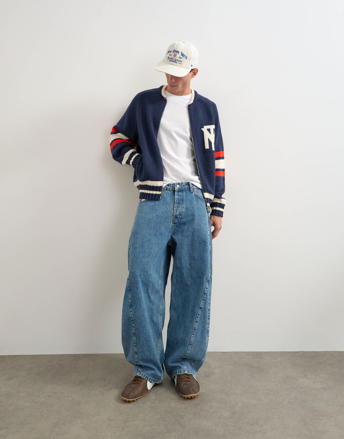 Topman relaxed fit heavyweight knit varsity cardigan in navy