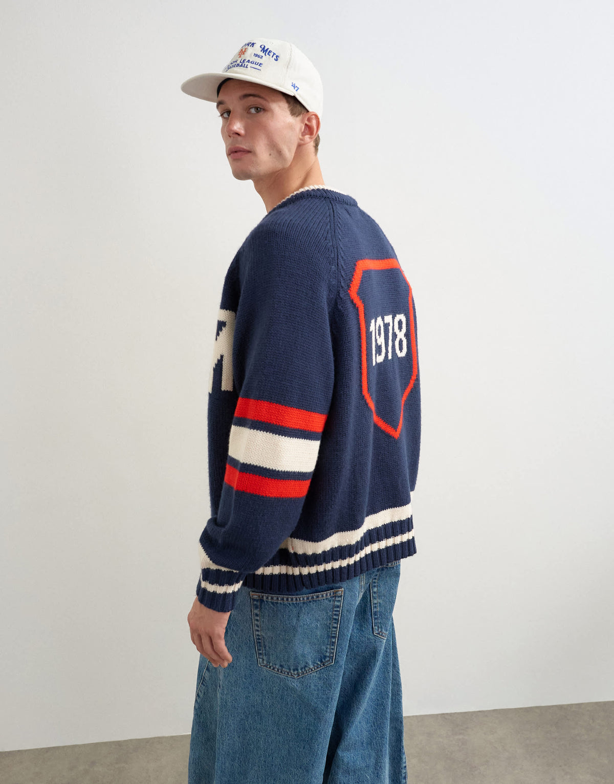 Topman relaxed fit heavyweight knit varsity cardigan in navy