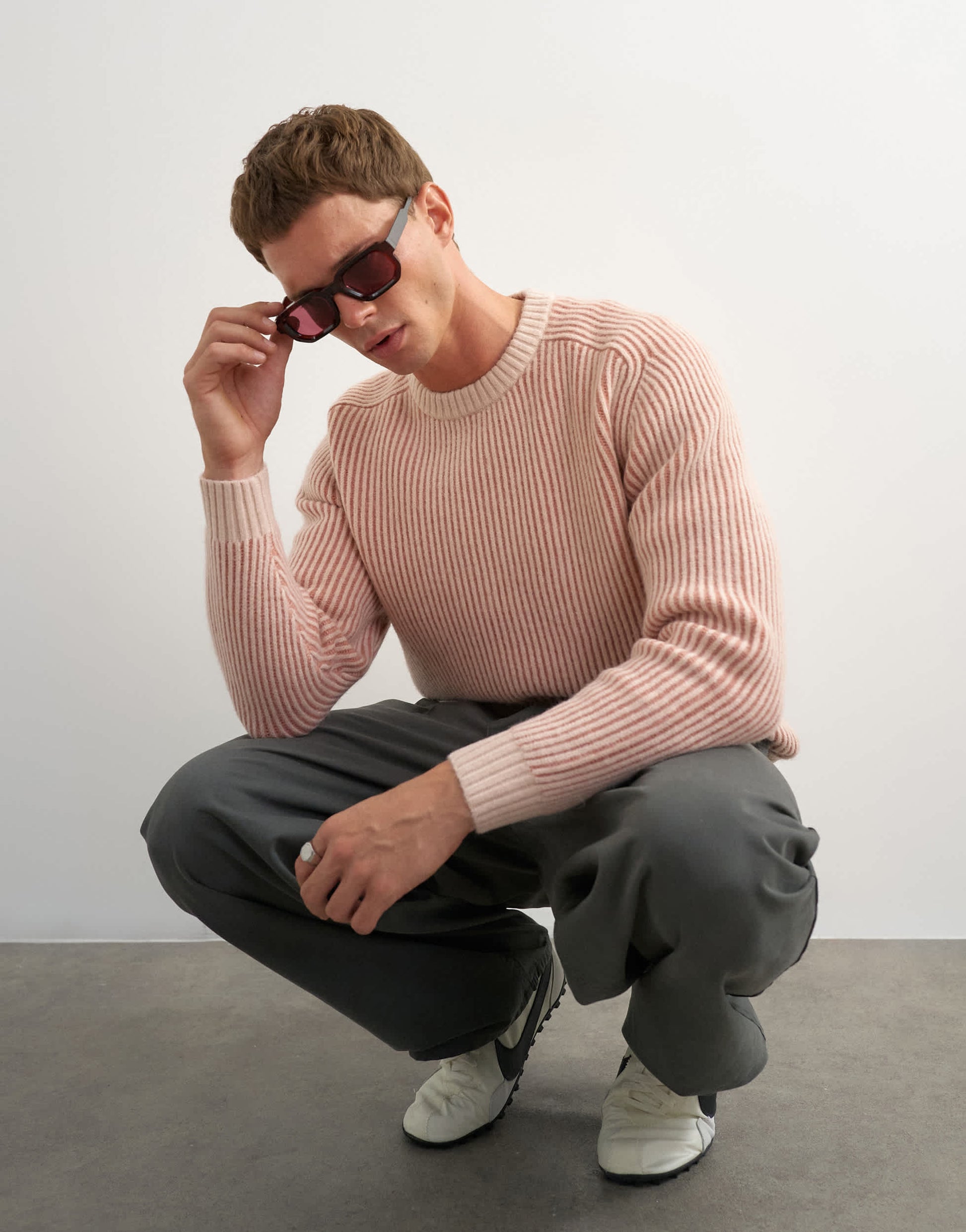 Topman classic fit plaited fisherman knit jumper in pink