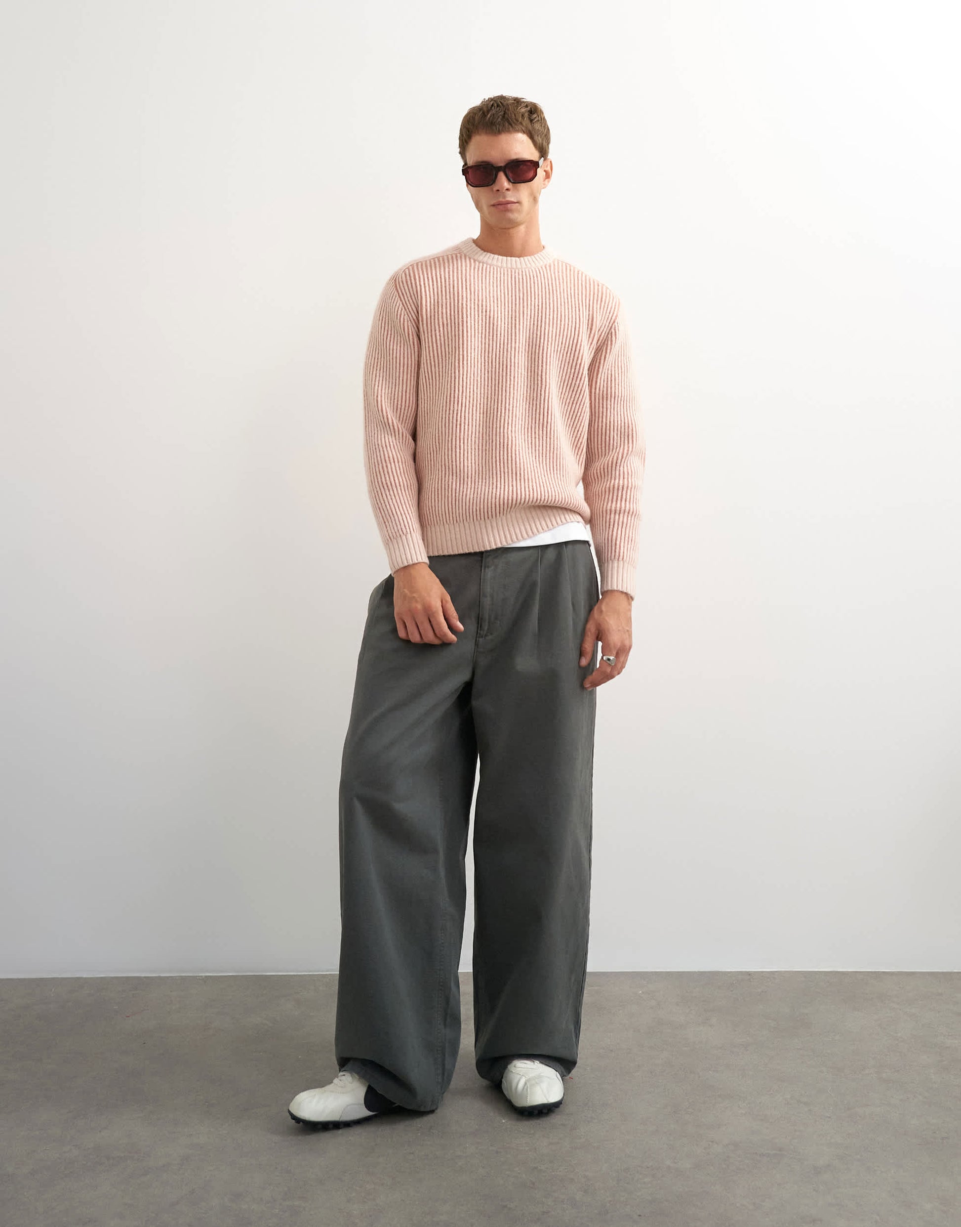 Topman classic fit plaited fisherman knit jumper in pink