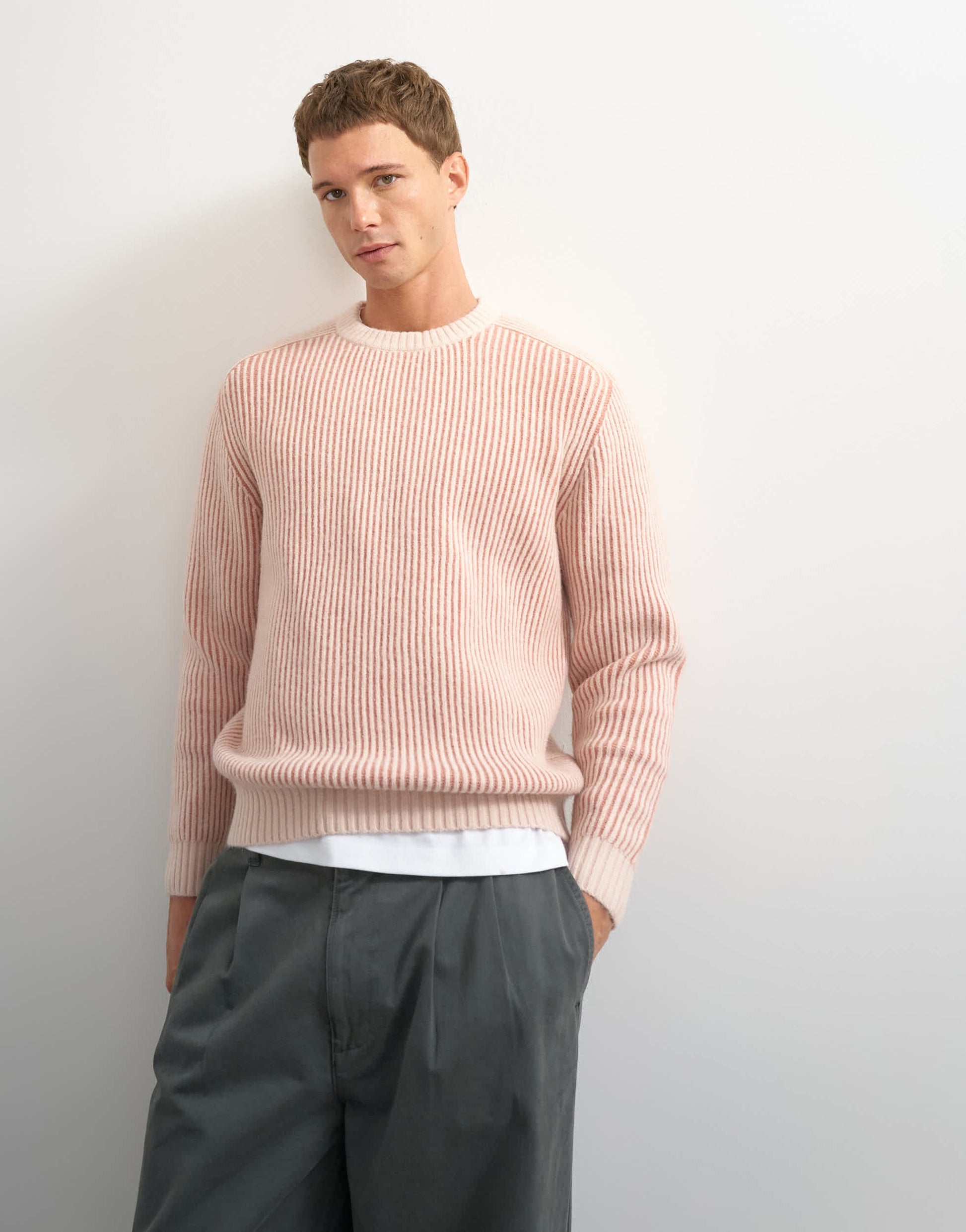 Topman classic fit plaited fisherman knit jumper in pink