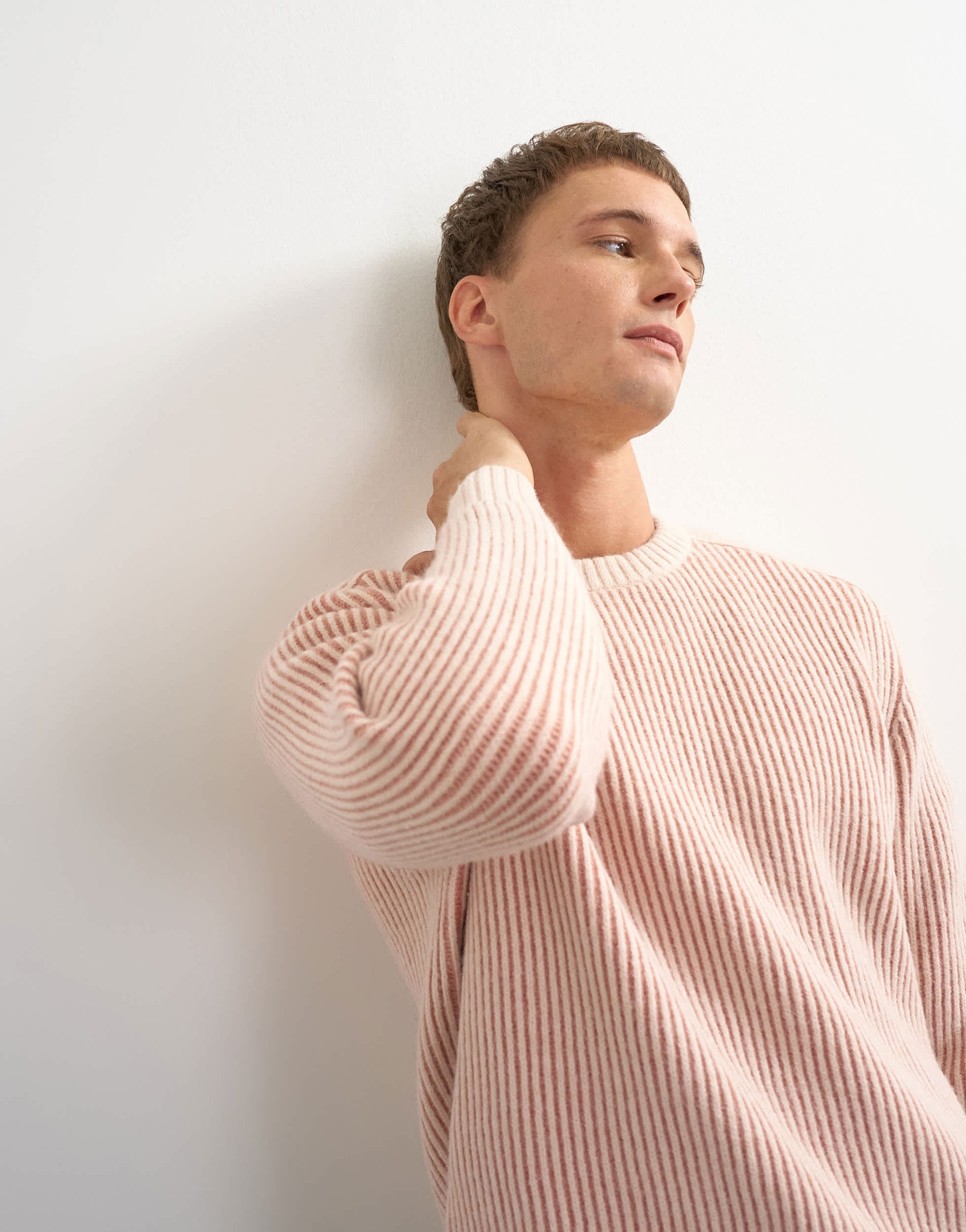 Topman classic fit plaited fisherman knit jumper in pink