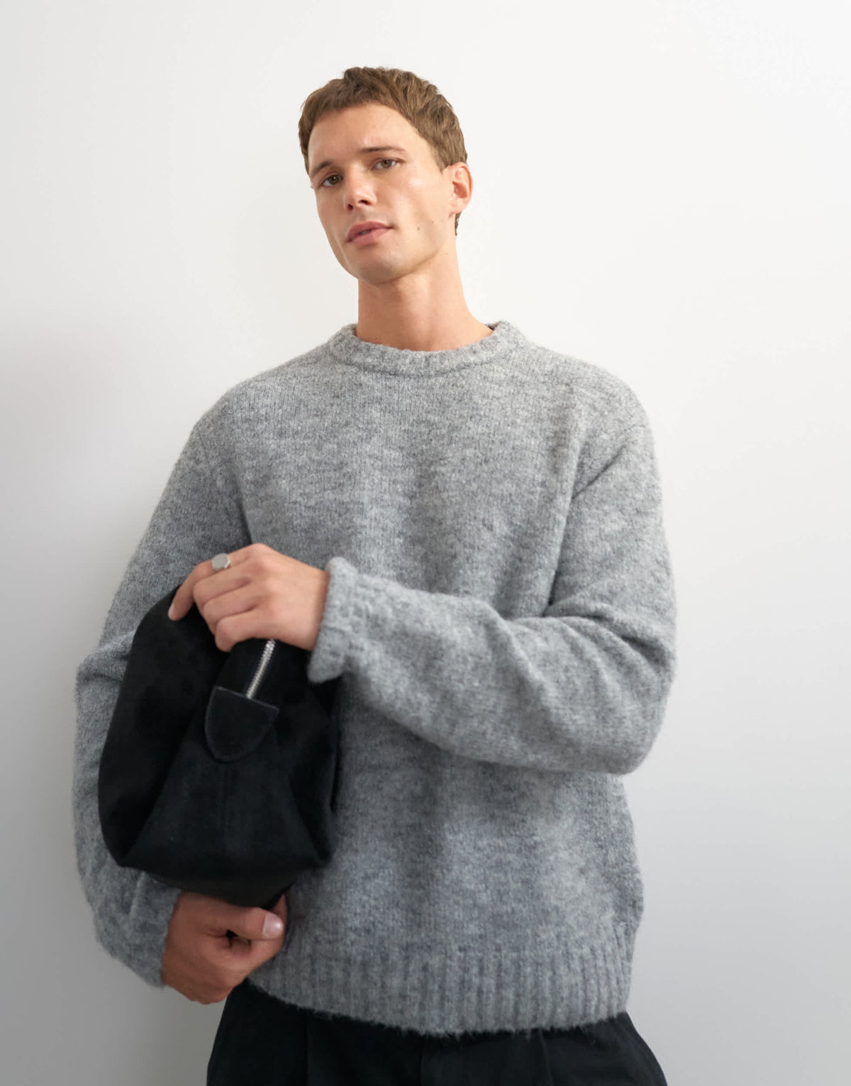 Topman relaxed fit loose knit jumper in light grey