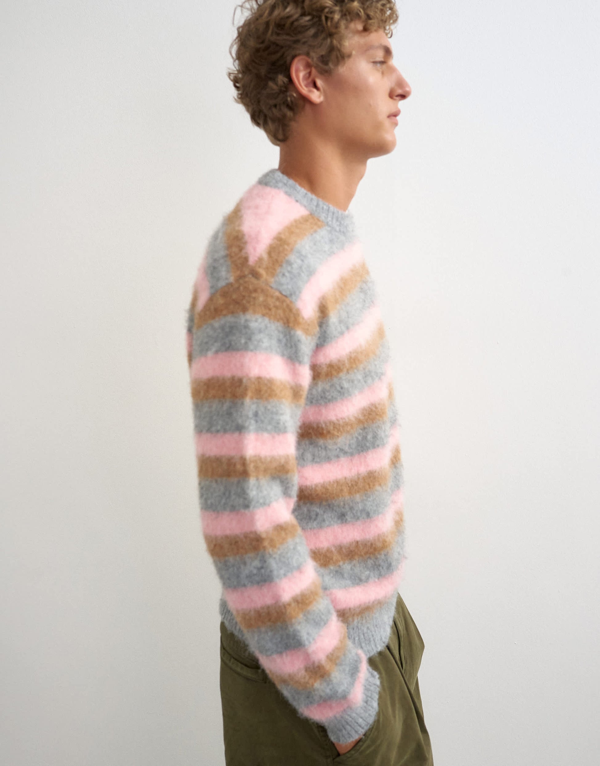Topman classic fit fluffy jumper with stripe in pink