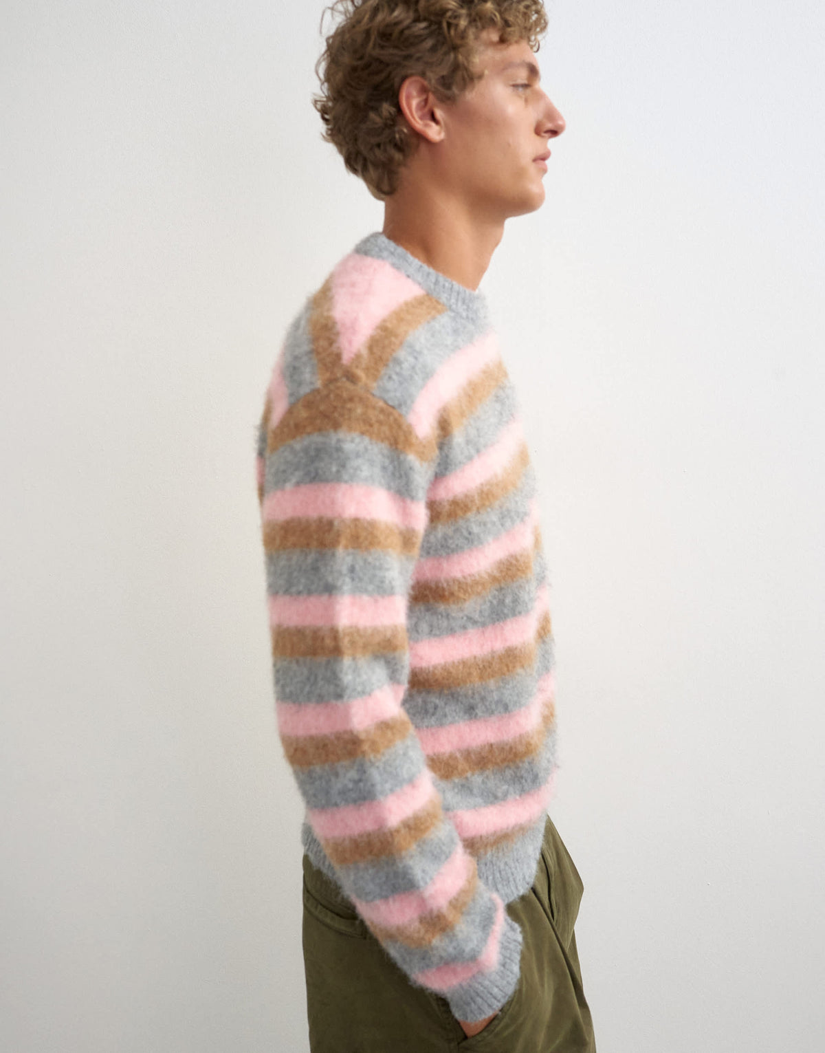 Topman classic fit fluffy jumper with stripe in pink