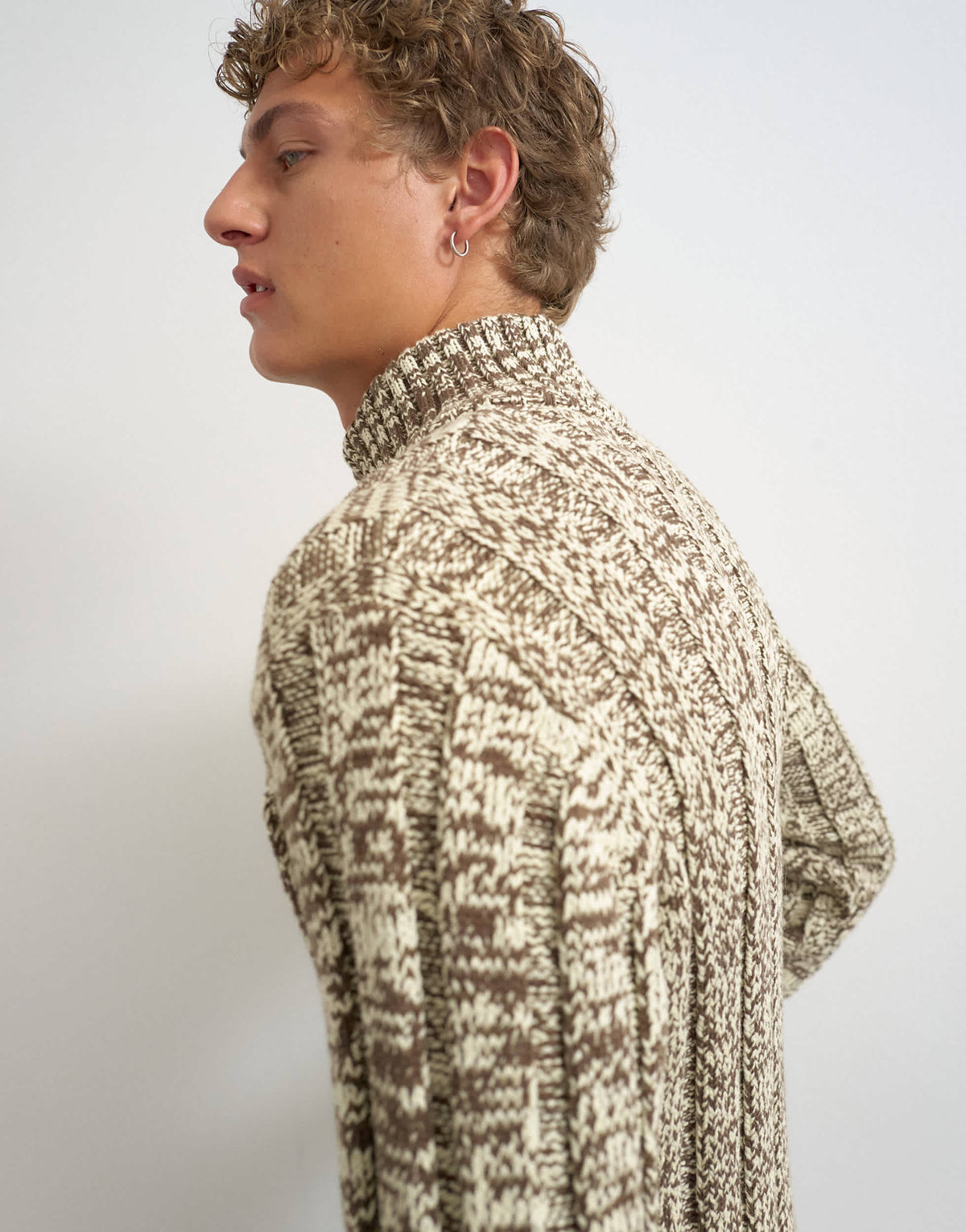 Topman slim fit funnel neck twist jumper with double zip in brown