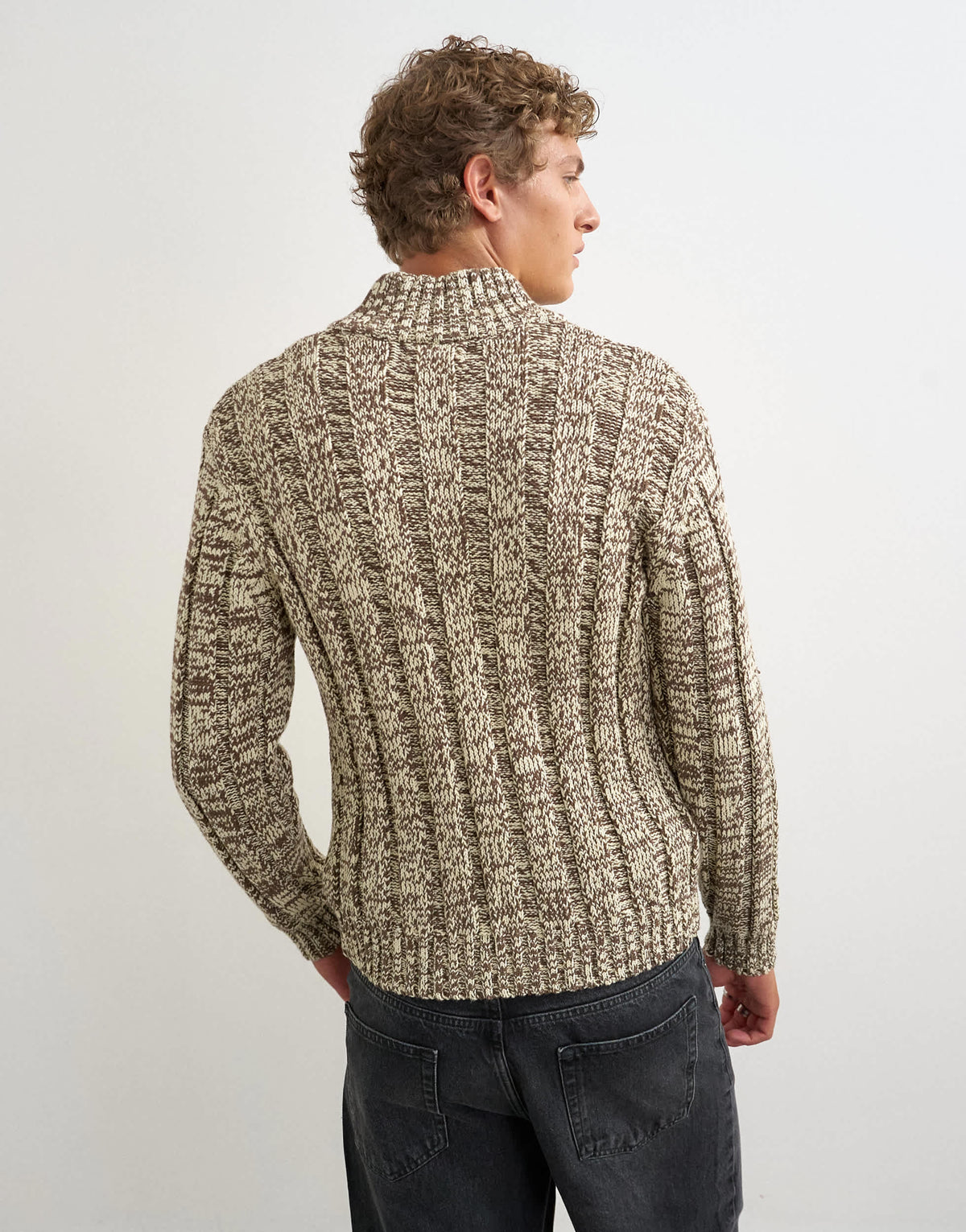 Topman slim fit funnel neck twist jumper with double zip in brown