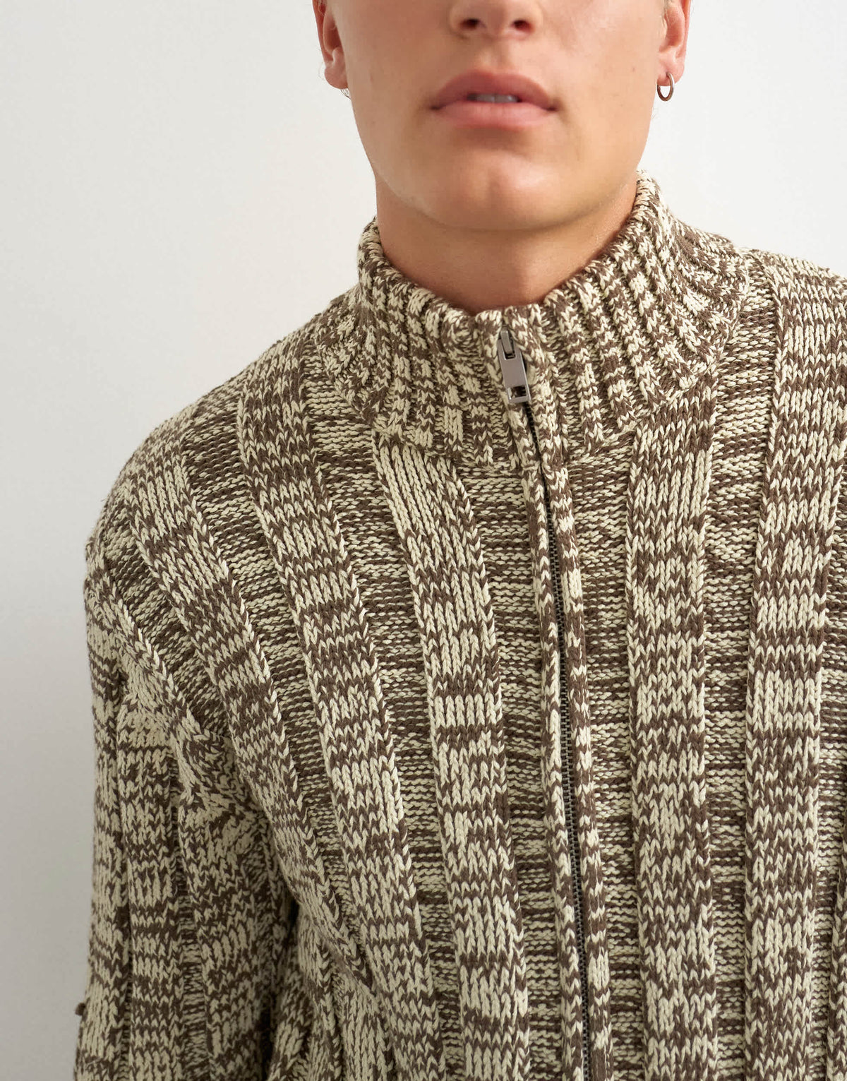 Topman slim fit funnel neck twist jumper with double zip in brown