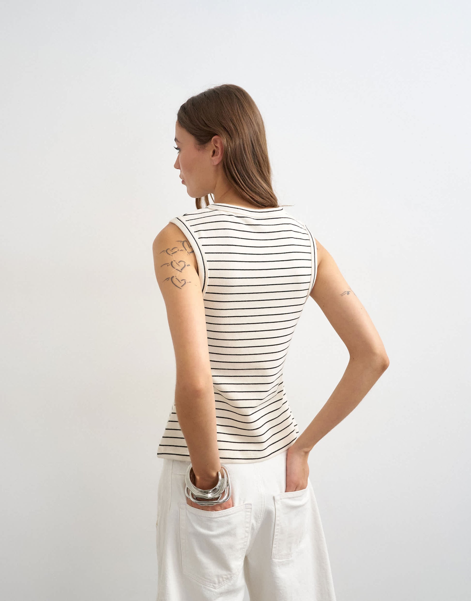 Topshop stripe button through vest in ivory and black