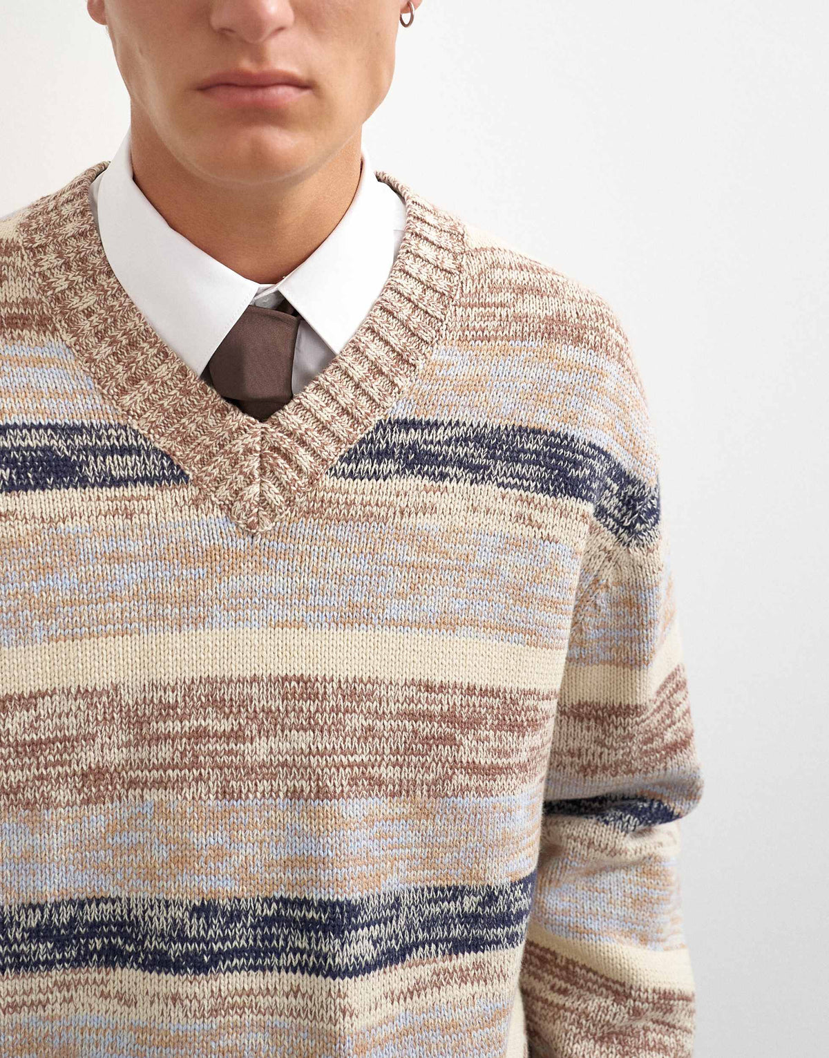 Topman relaxed fit crop v neck jumper with twist in multi