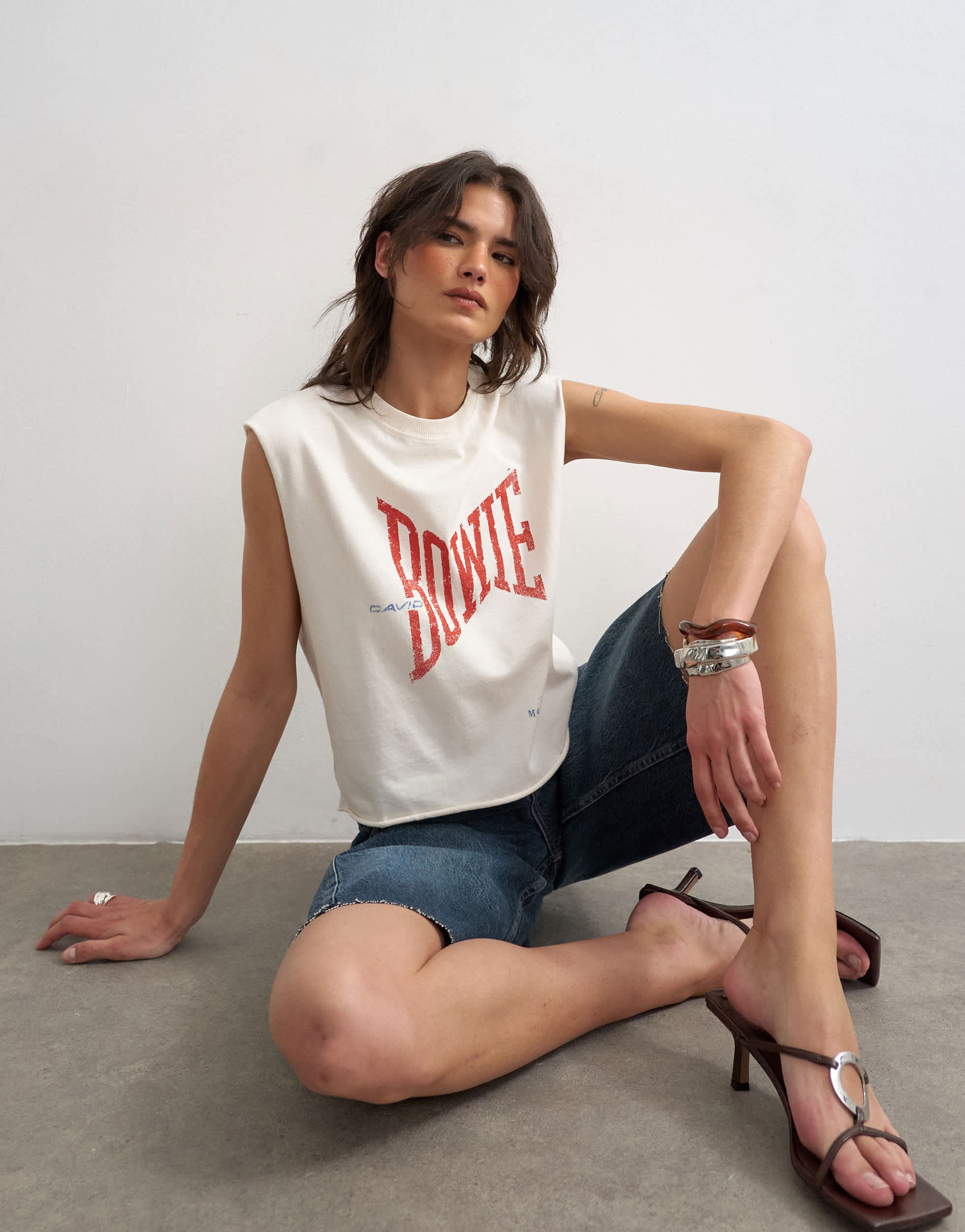 Topshop Bowie graphic tank in ivory