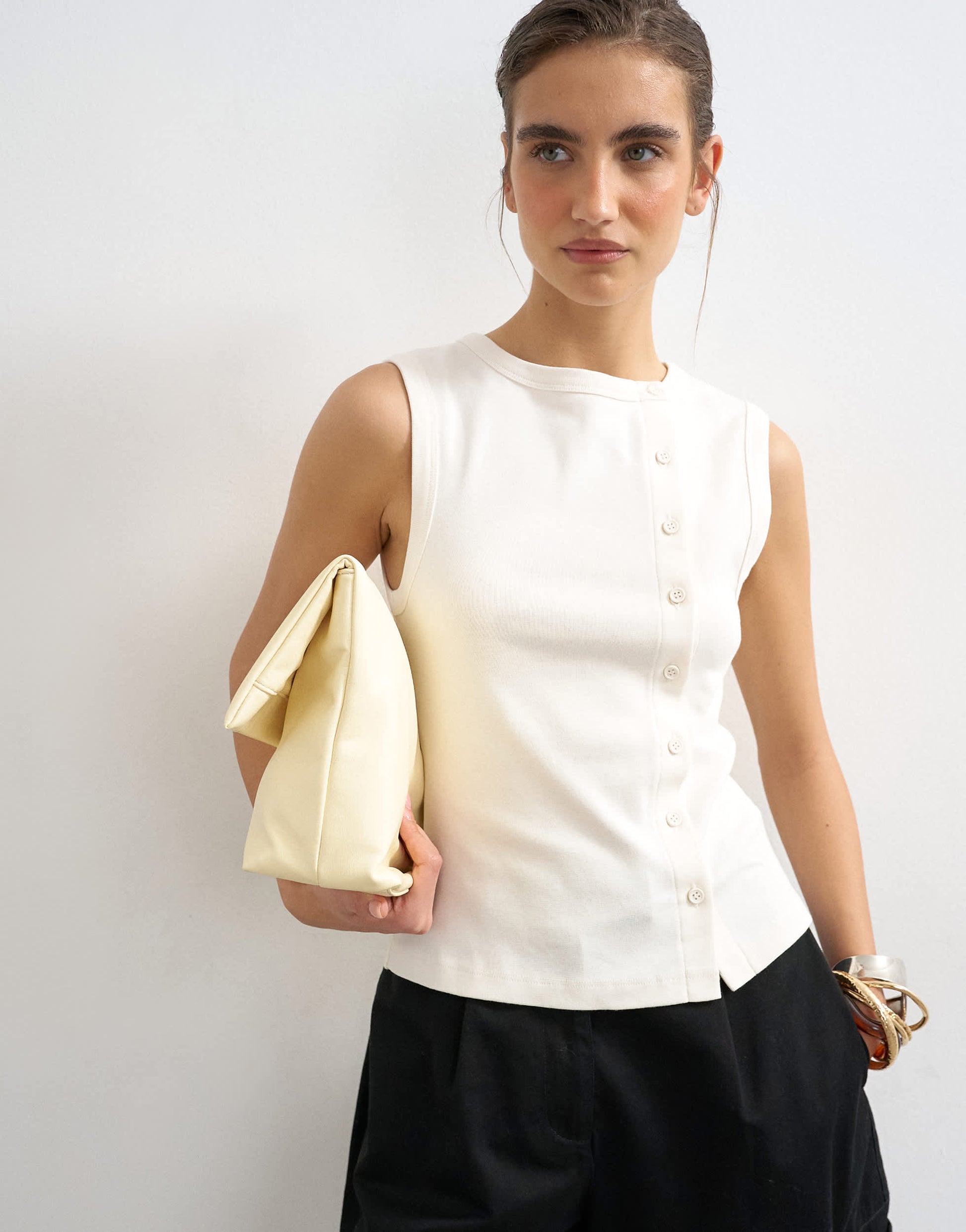 Topshop button through vest in ivory