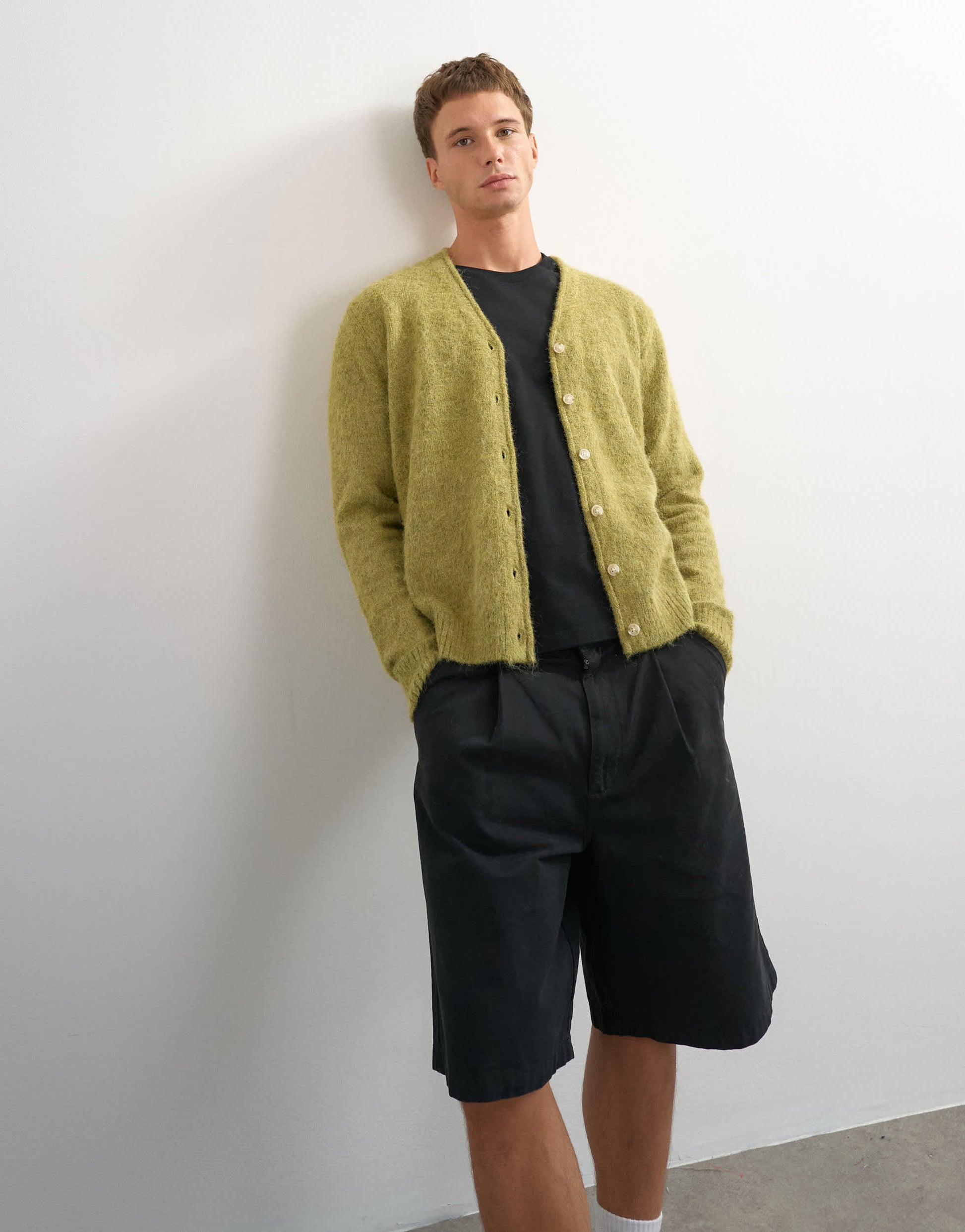 Topman classic fit brushed knitted cardigan in green