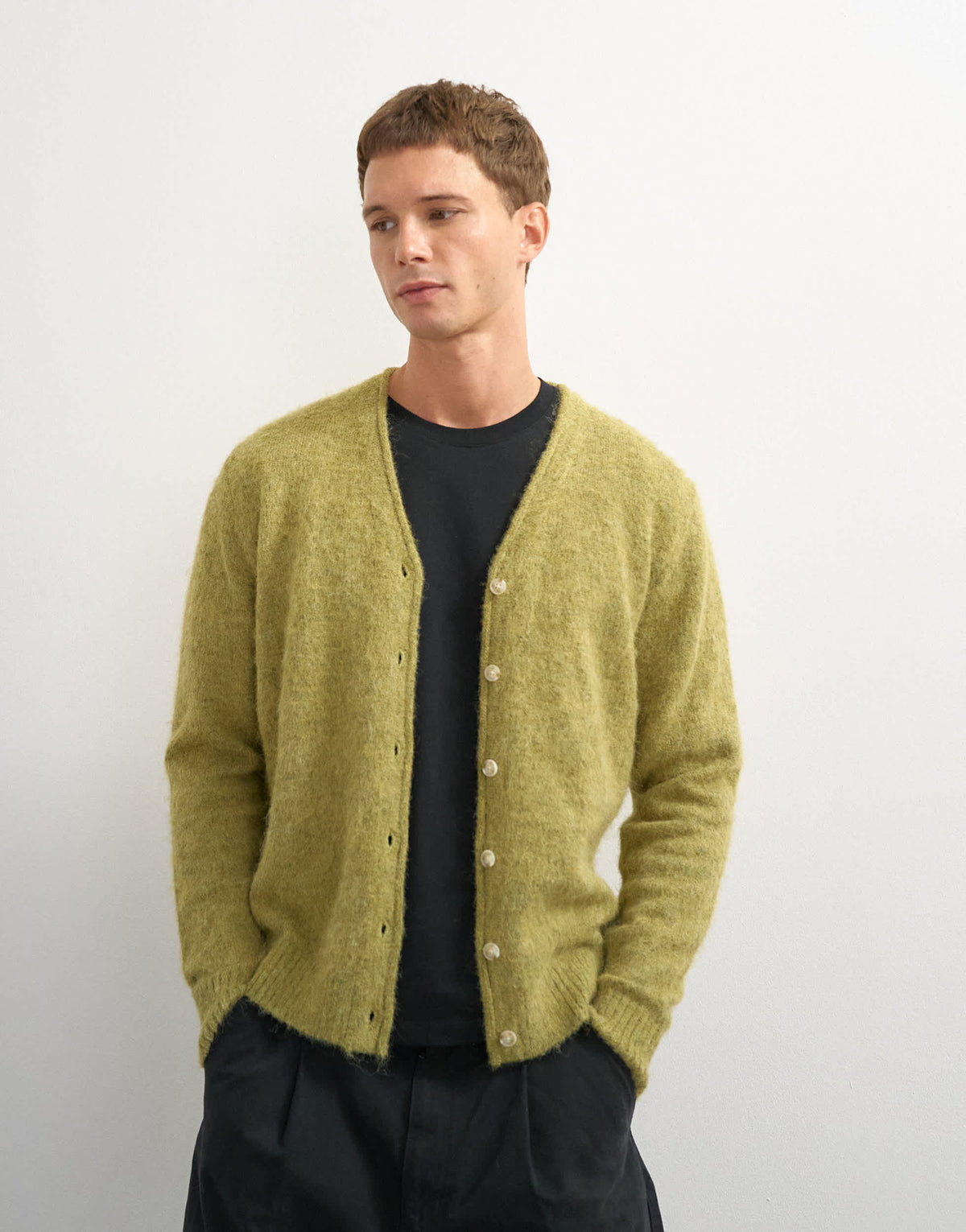 Topman classic fit brushed knitted cardigan in green