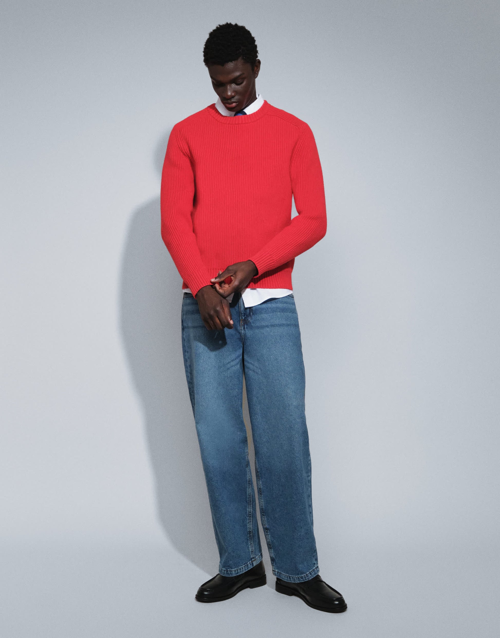 Topman classic fit fisherman knit jumper in red